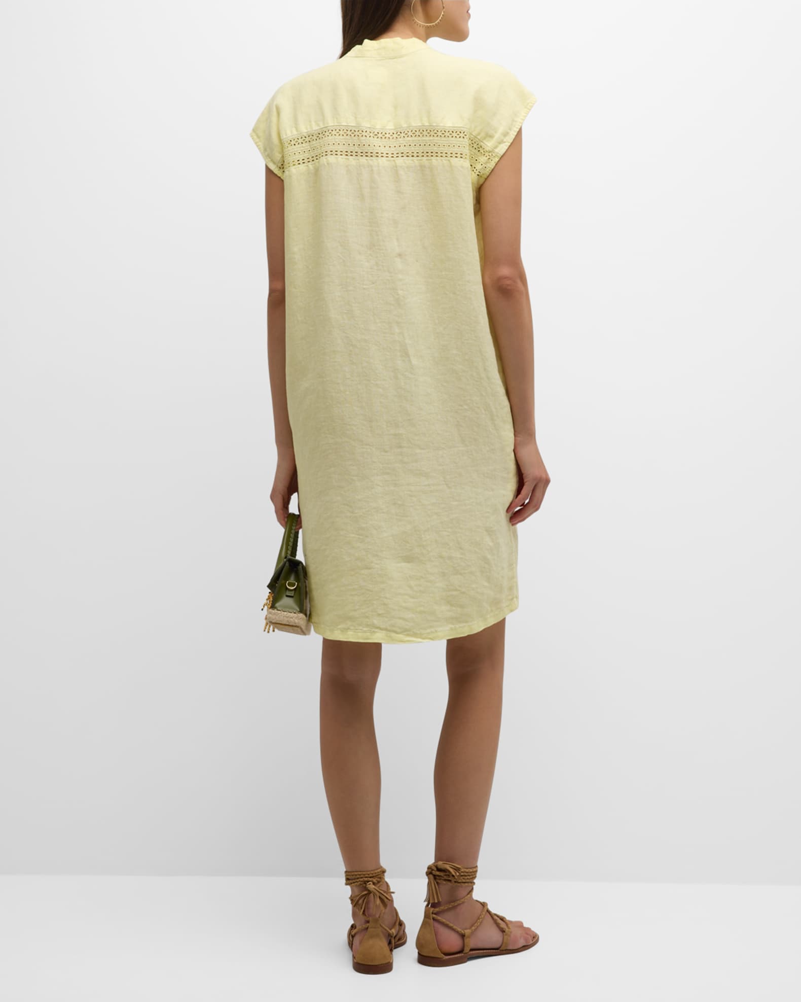 120 Lino CapSleeve ButtonDown Linen Mini Dress Neiman Marcus