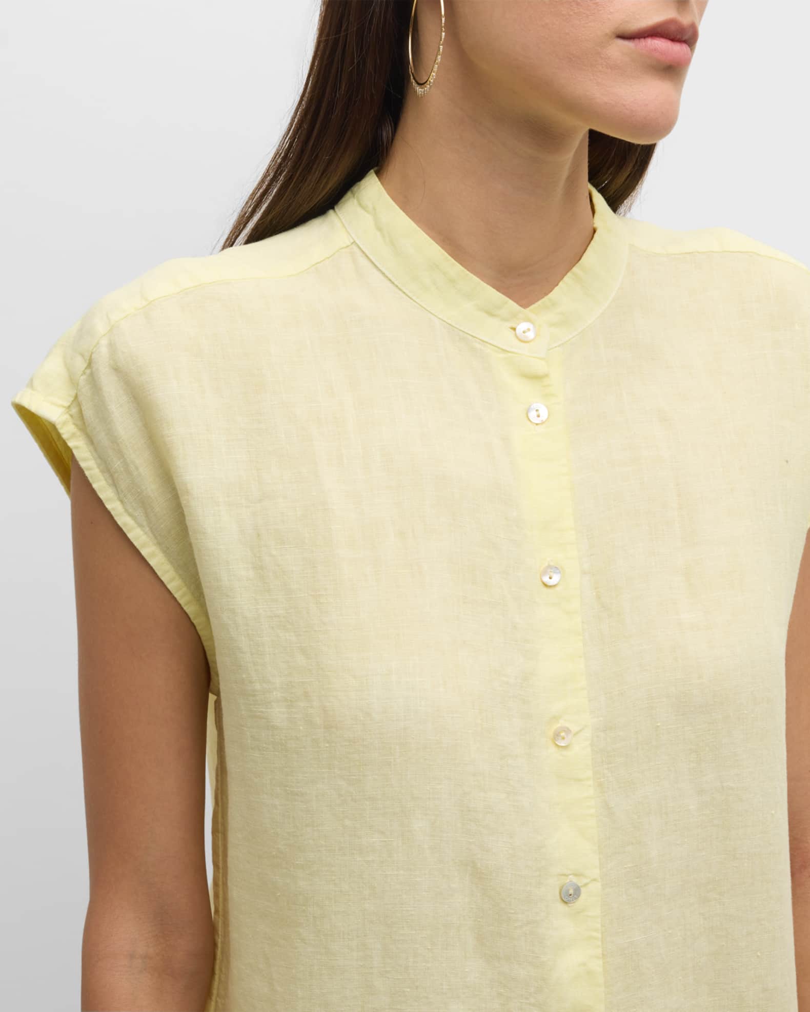 120 Lino CapSleeve ButtonDown Linen Mini Dress Neiman Marcus