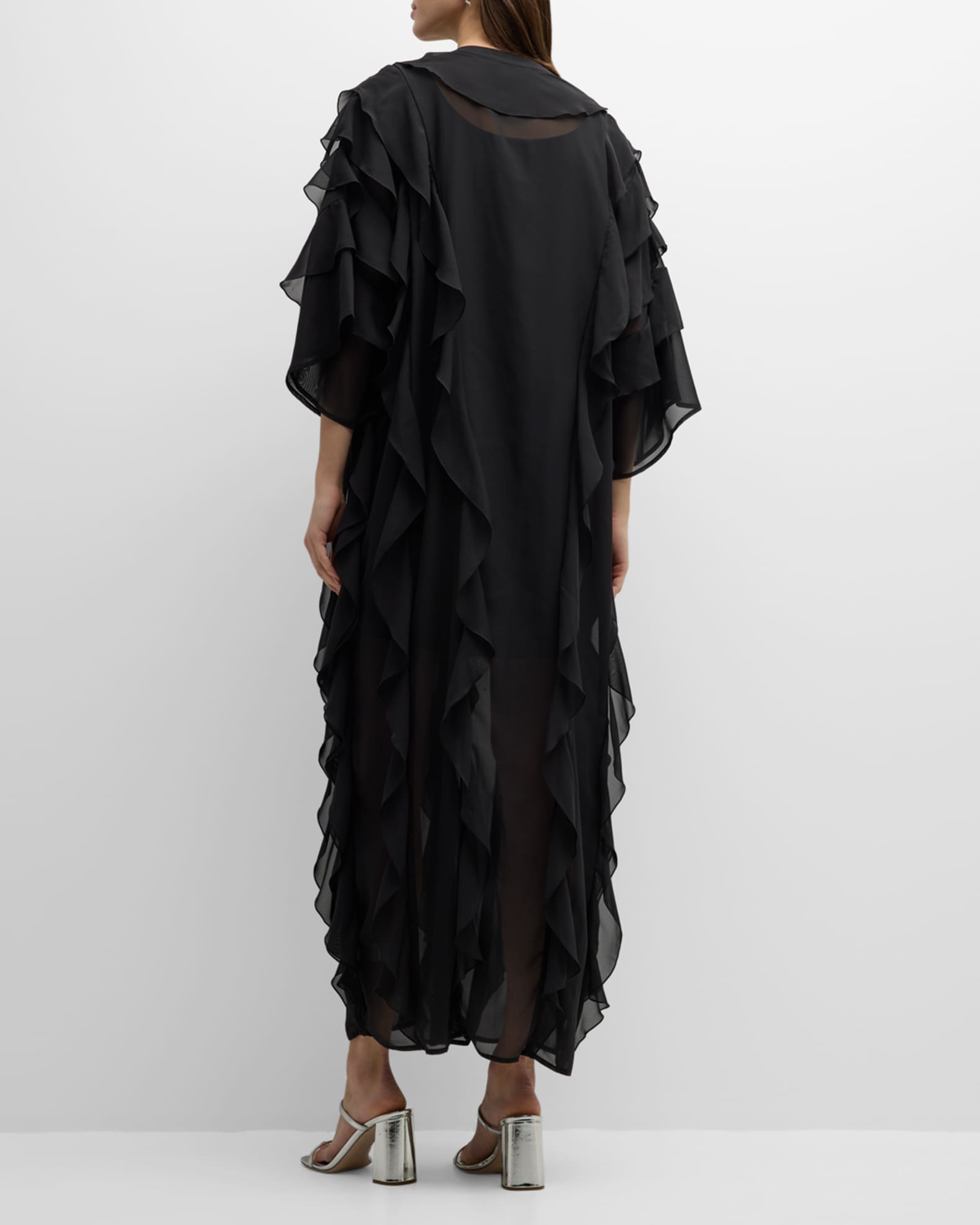Misook Rhinestone Ruffle Chiffon Maxi Dress Neiman Marcus