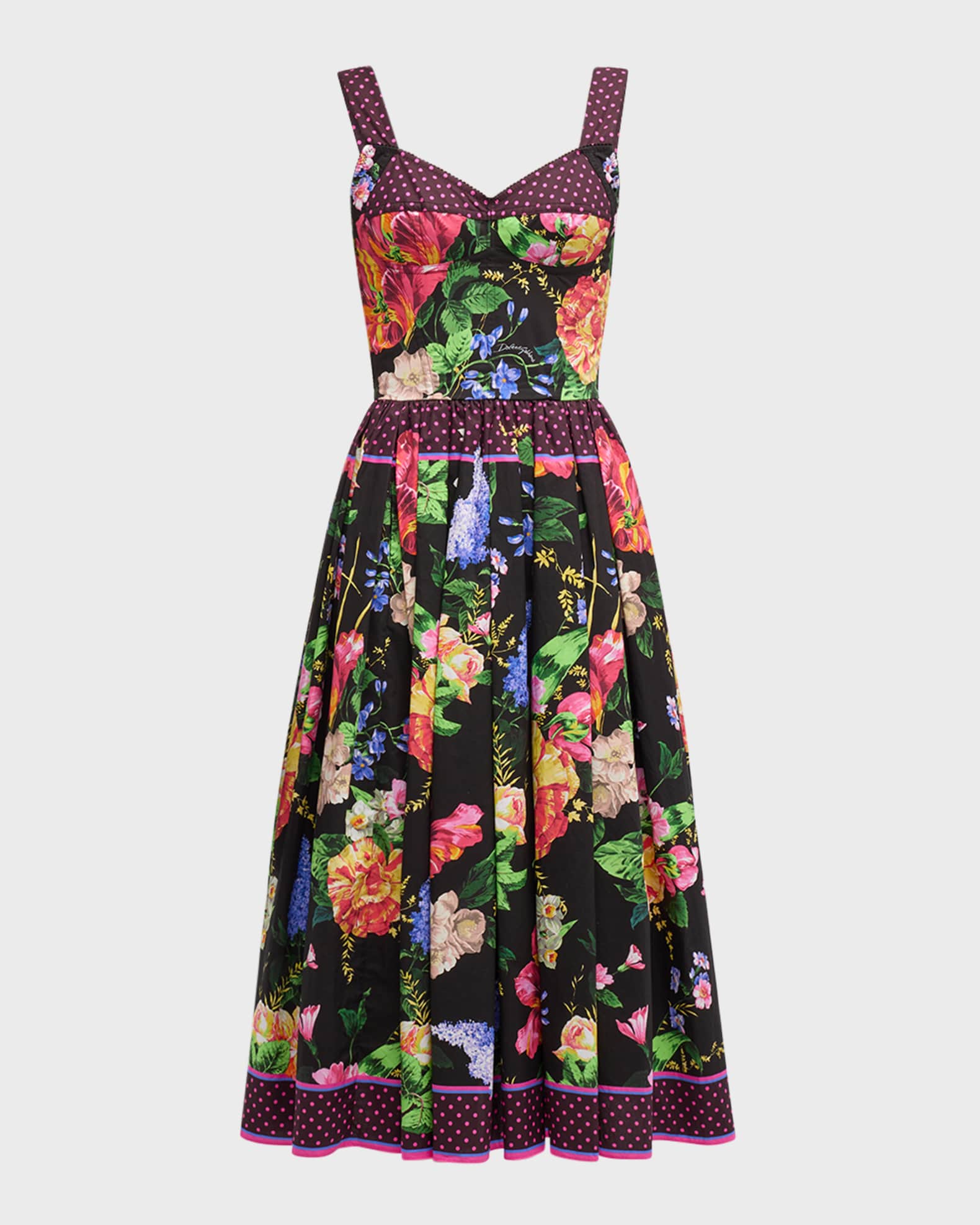 Dolce&Gabbana Floral-Print Sleeveless Bustier Midi Dress