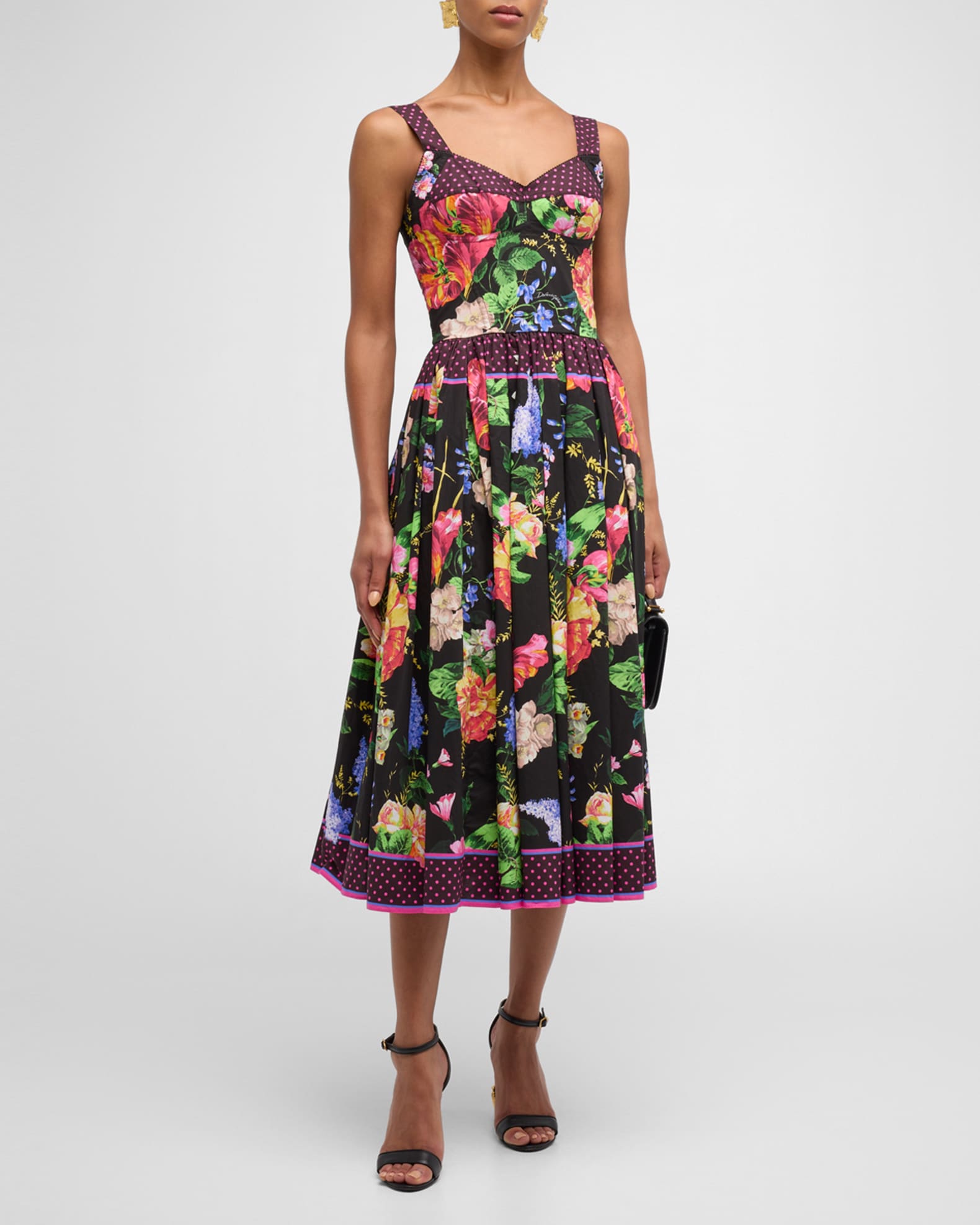 Dolce&Gabbana Floral-Print Sleeveless Bustier Fit-&-Flare Midi Dress ...