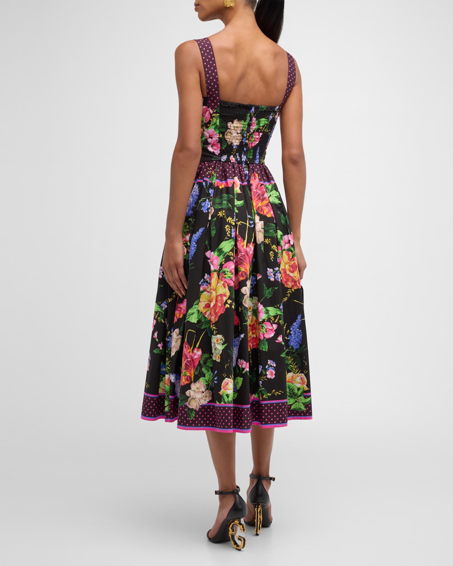 Dolce&Gabbana Floral-Print Sleeveless Bustier Fit-&-Flare Midi Dress ...