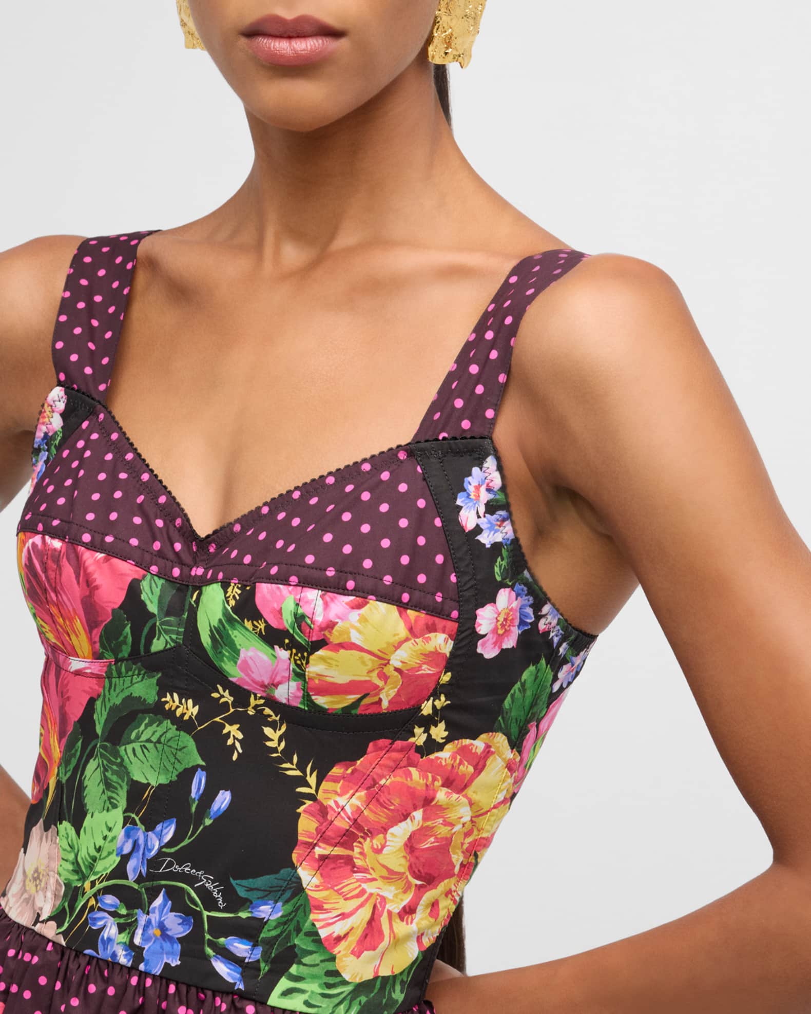Dolce&Gabbana Floral-Print Sleeveless Bustier Fit-&-Flare Midi Dress ...