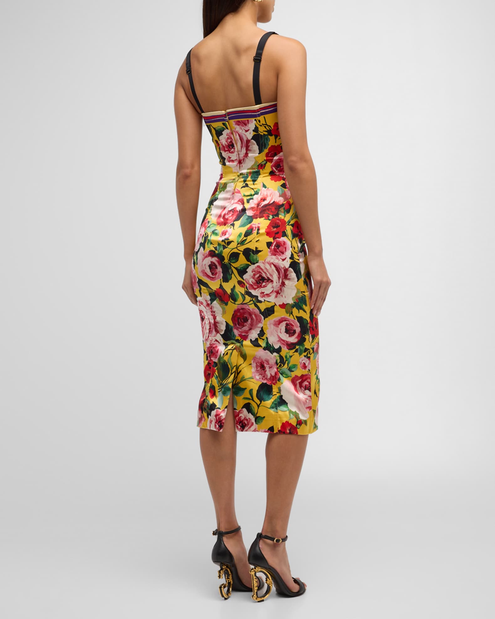 Dolce&Gabbana FloralPrint Sleeveless Bustier Midi Dress Neiman Marcus