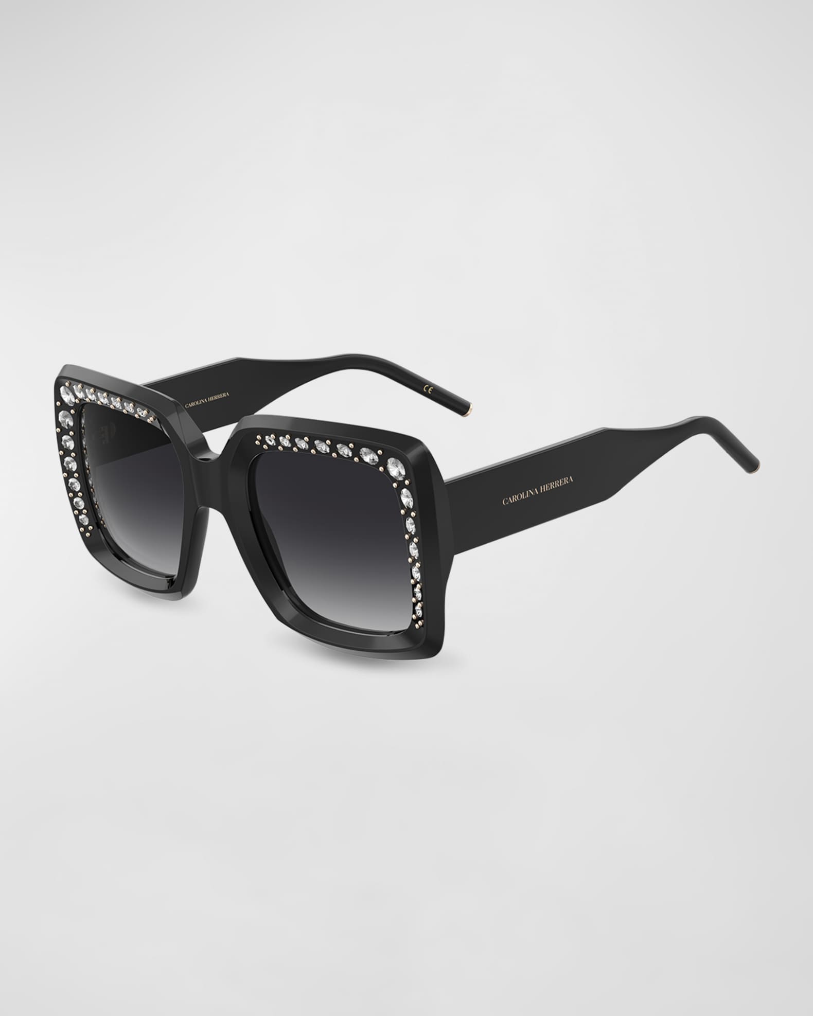 Carolina Herrera Embellished Beveled Acetate Square Sunglasses