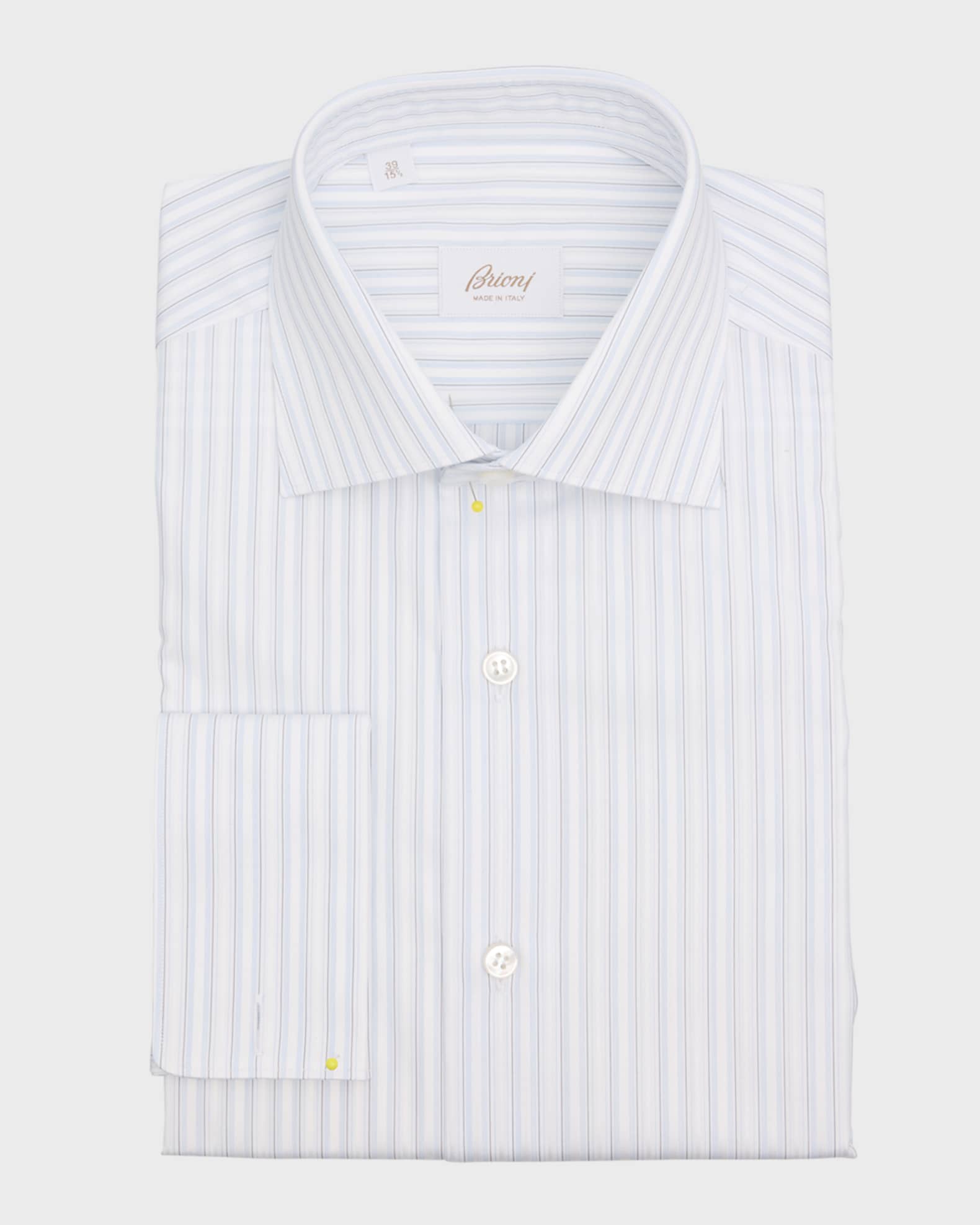 Brioni Men s Cotton Fancy Stripe Dress Shirt White Blue Men s 17 Shirts Tops Formal Evening Dress Shirts