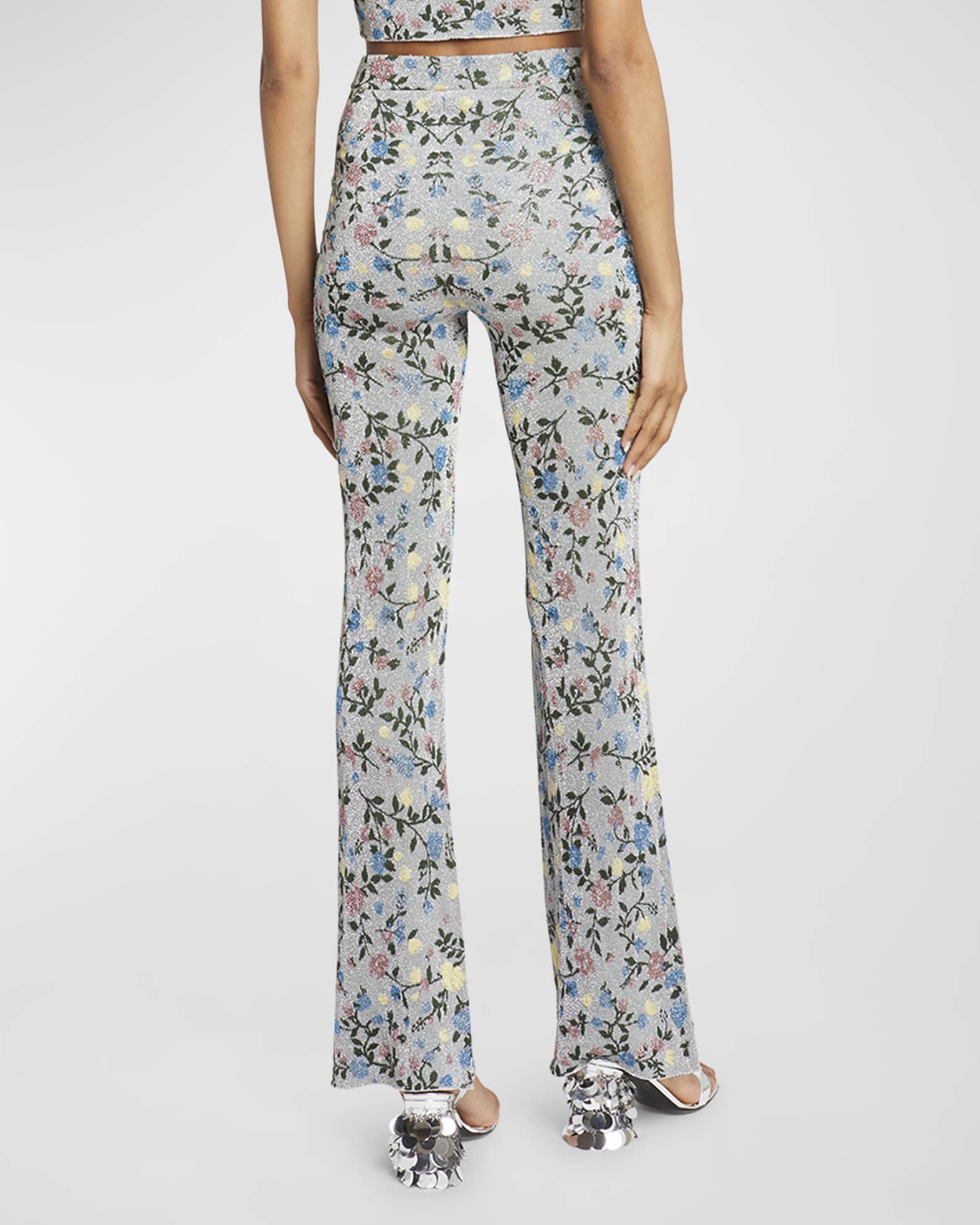 Rabanne floral-jacquard knitted trousers - Grey