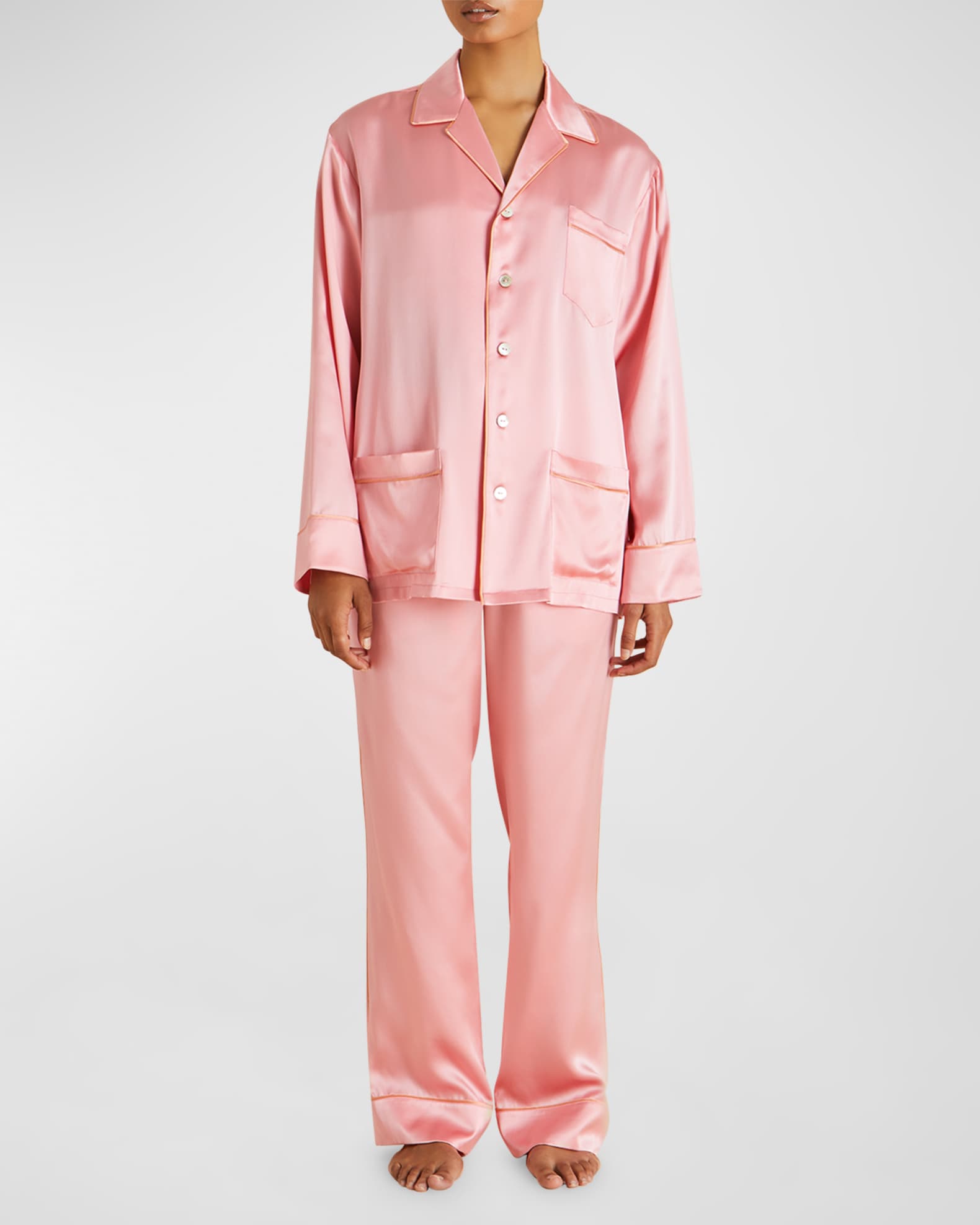 Olivia von Halle Yves Straight Leg Silk Pajama Set Neiman Marcus