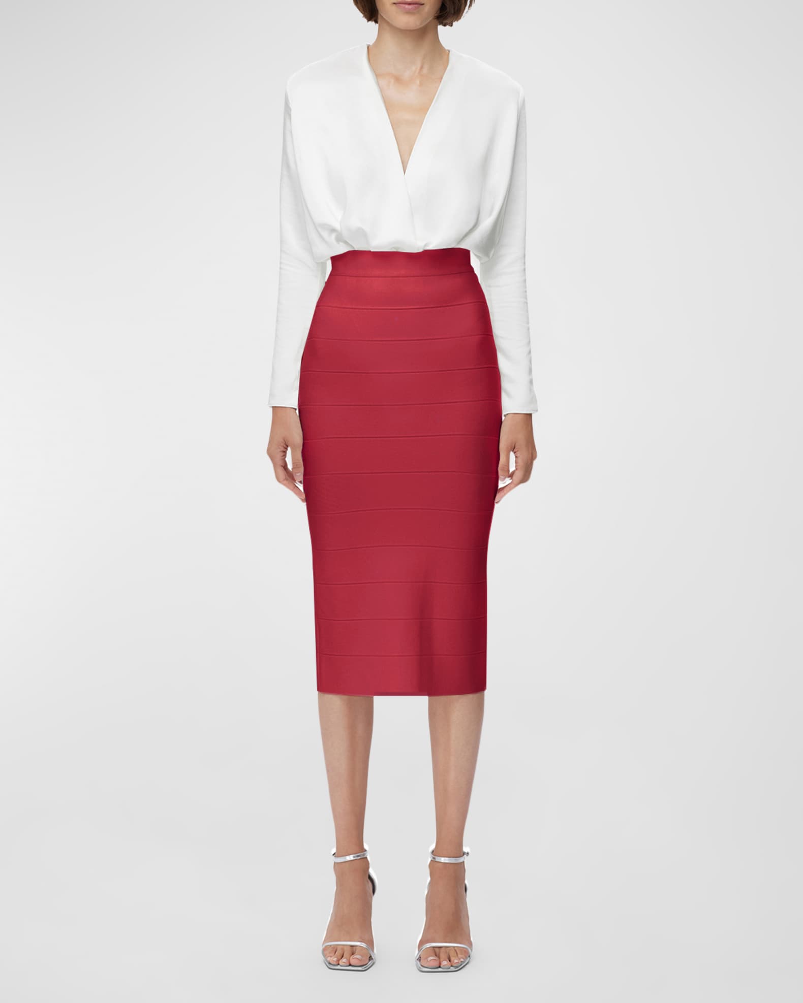 Formal red pencil skirt discount