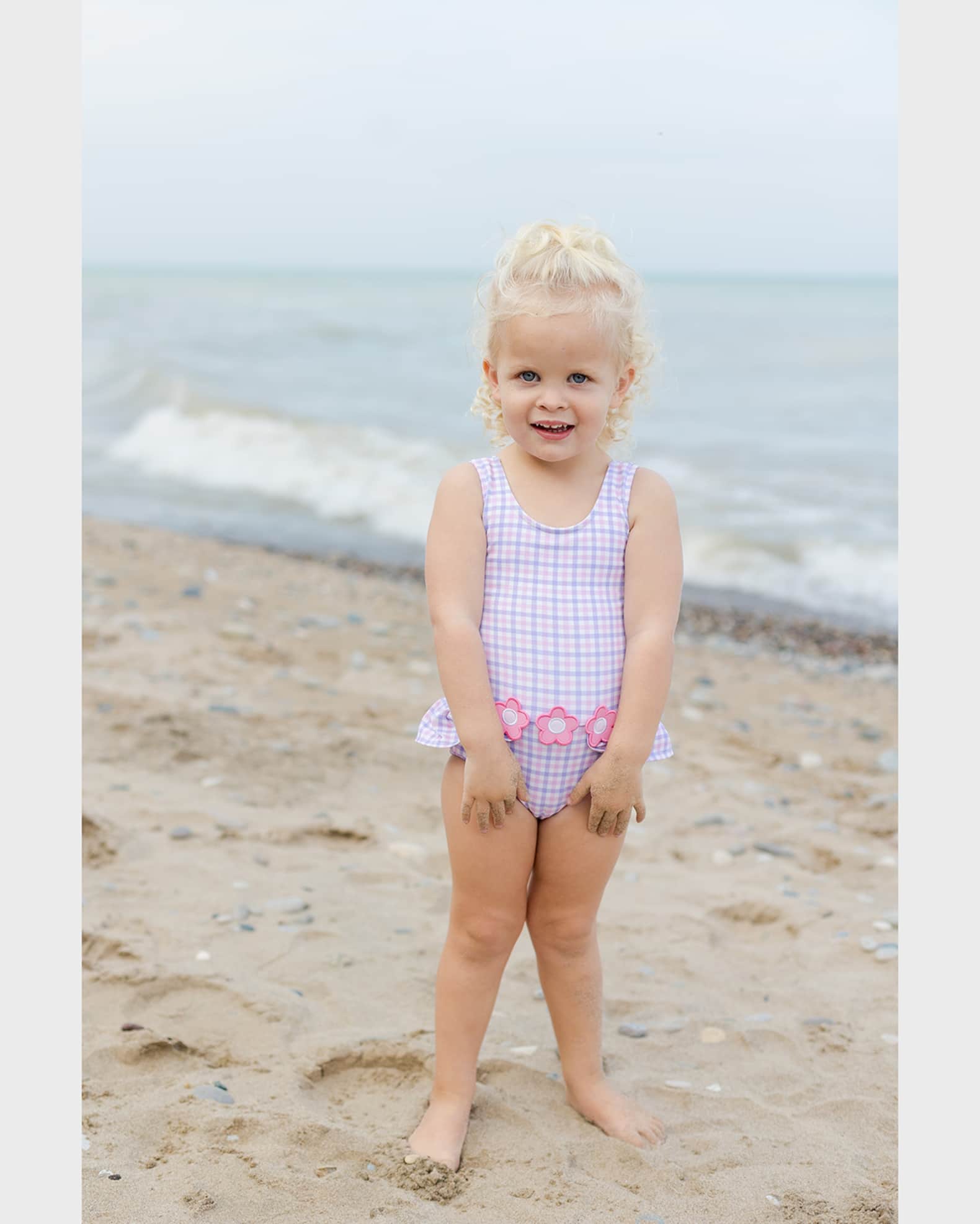 Girl's Plaid-Print Swimsuit W/ Flowers 1