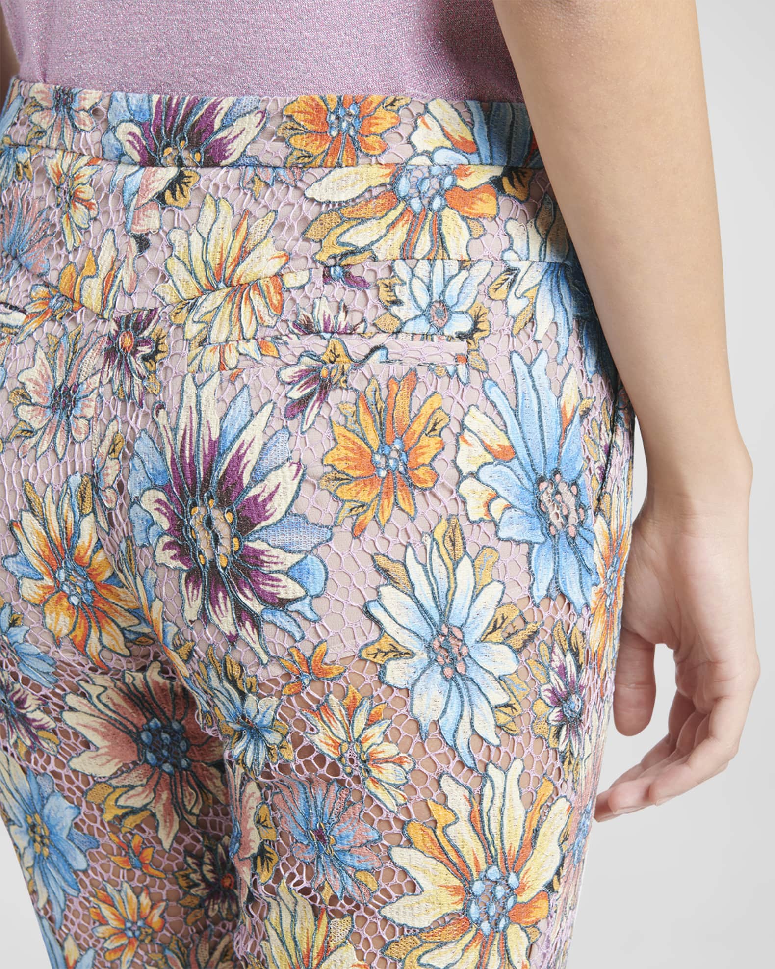 Mykonos Embroidered Lattice Hem Ankle Pant
