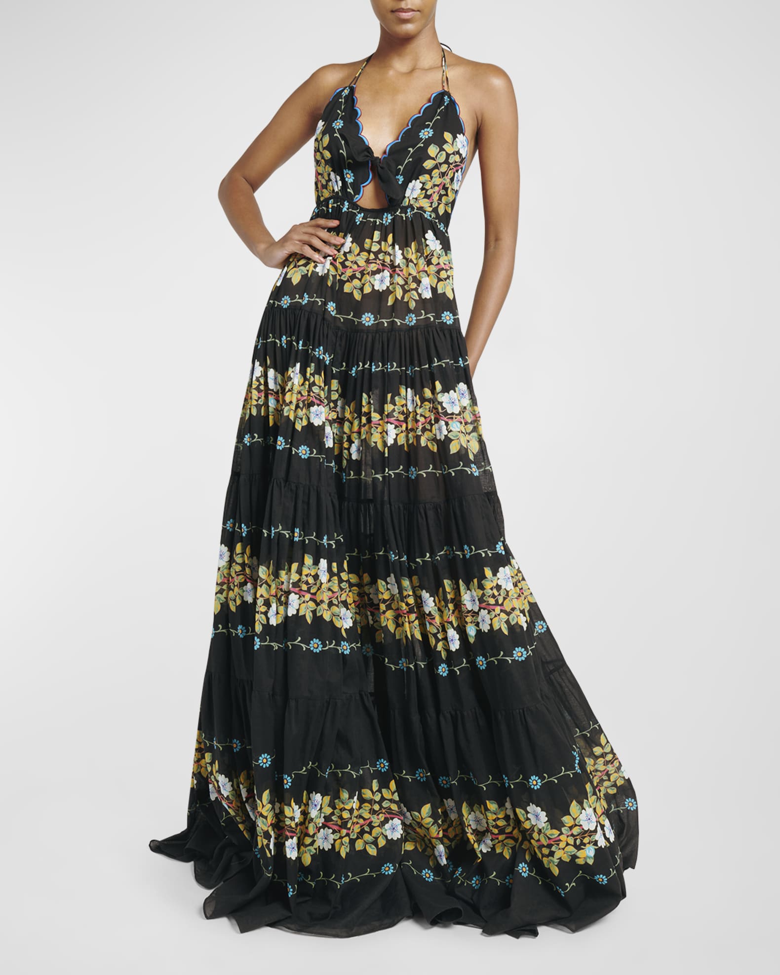 Etro Tiered Embroidered Sangallo Lace Halter Gown