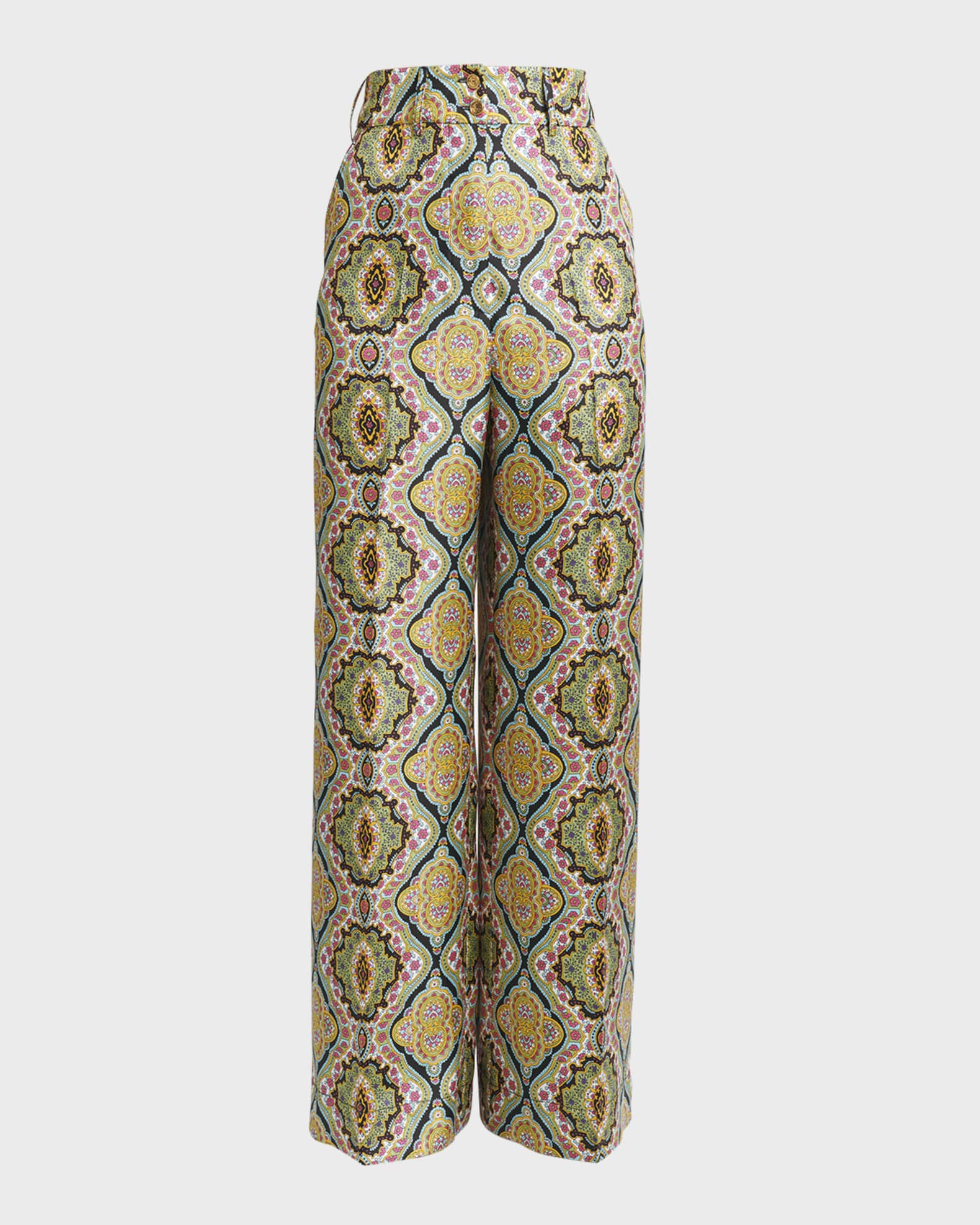 Etro High-Rise Medallion-Print Wide-Leg Silk Pants