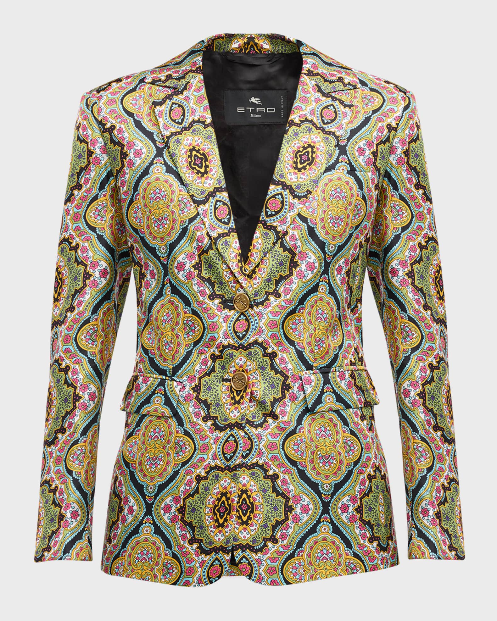 Etro Medallion-Print Silk Single-Breasted Blazer Jacket