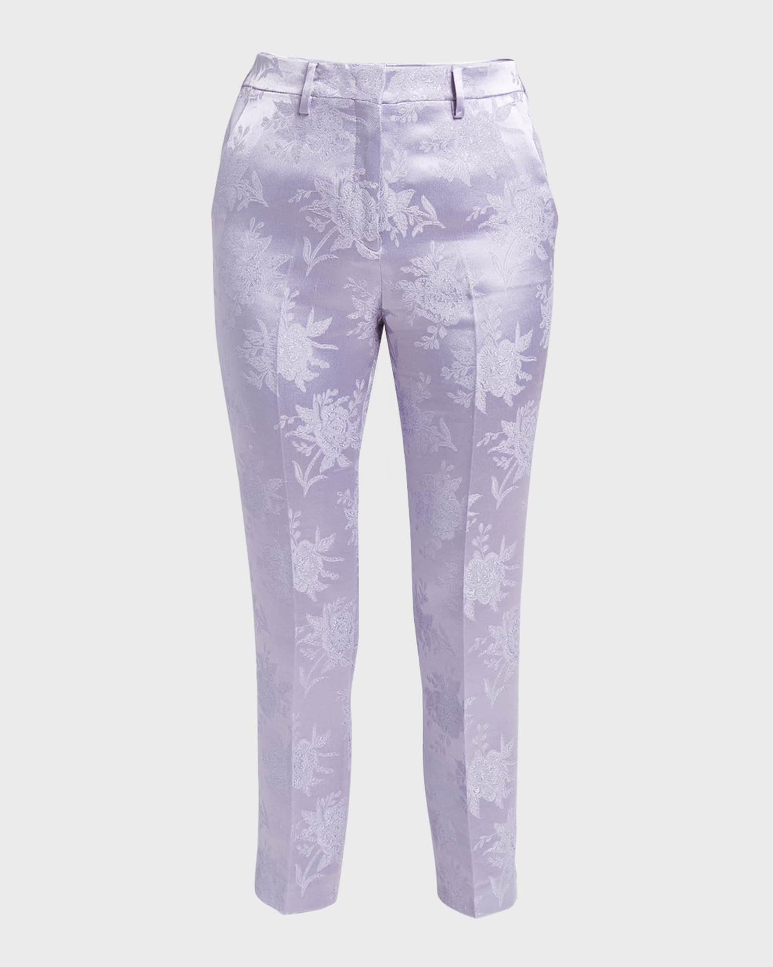 Etro Mid-Rise Fluid Floral Brocade Skinny-Leg Ankle Trousers