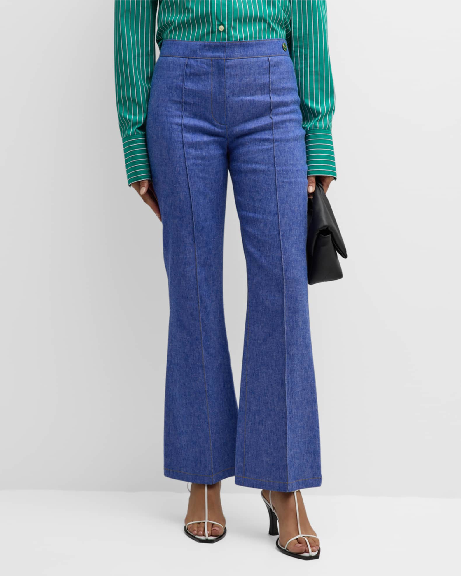 Lola Mid-Rise Pintuck Flare Denim Pants 1