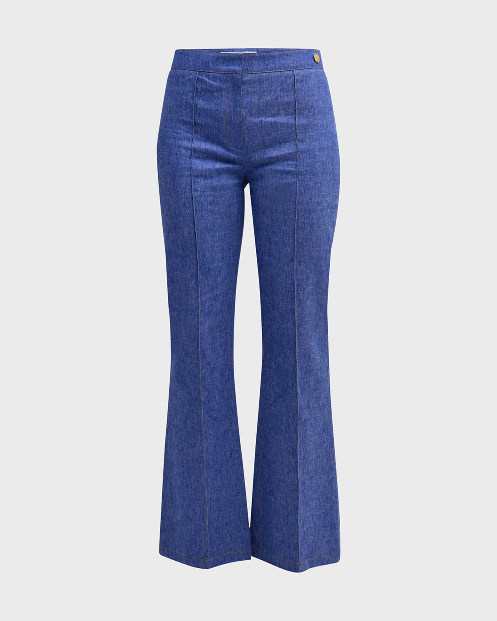 Lola Mid-Rise Pintuck Flare Denim Pants 0