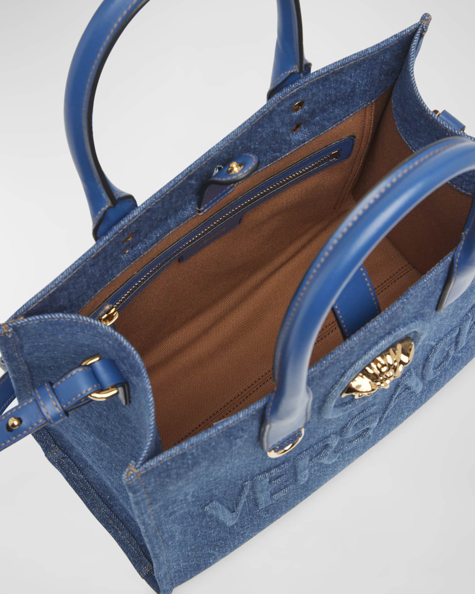 Versace La Medusa Small Denim Tote Bag | Neiman Marcus