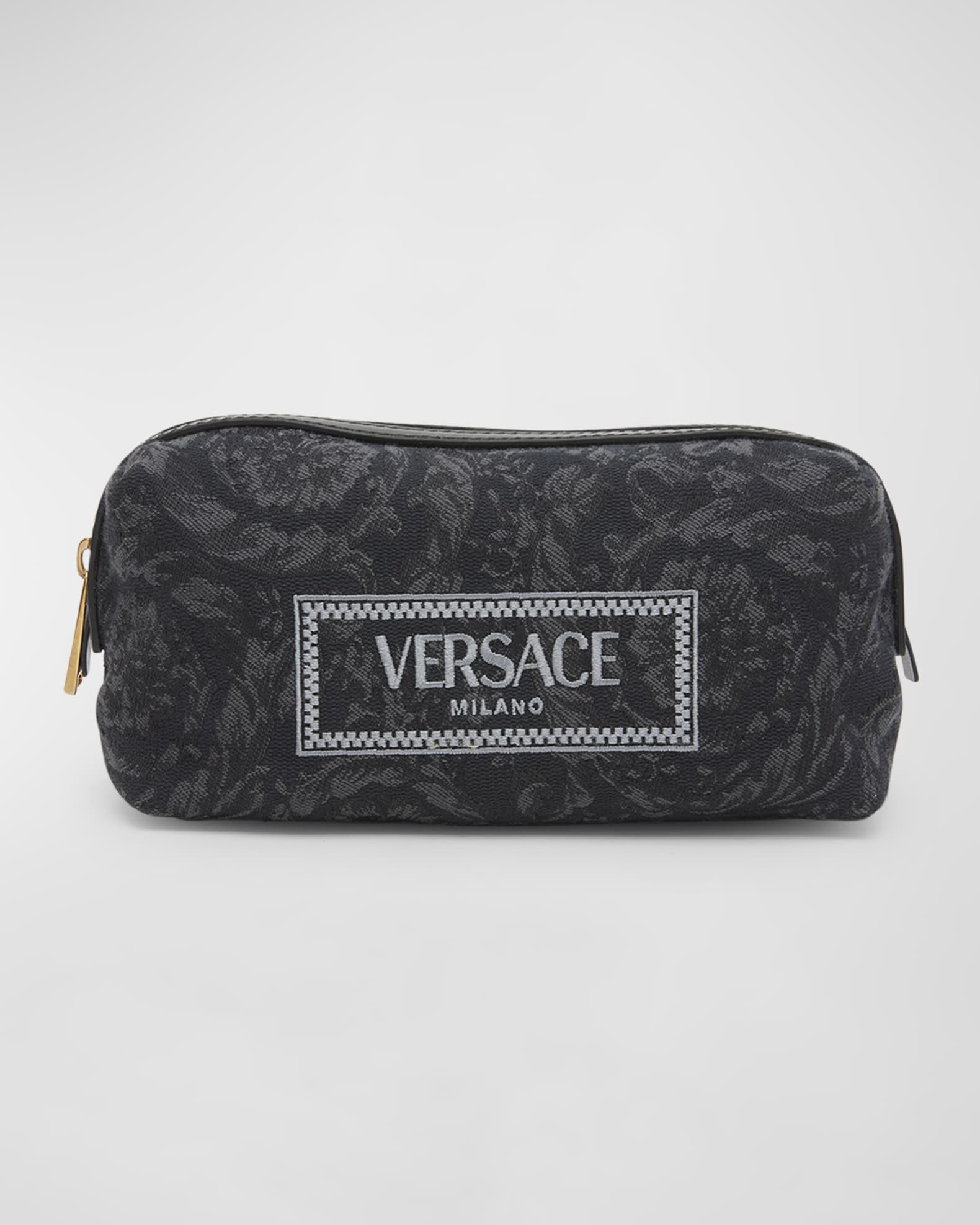 Versace Embroidered Cosmetic Bag Black Black Versace Gold