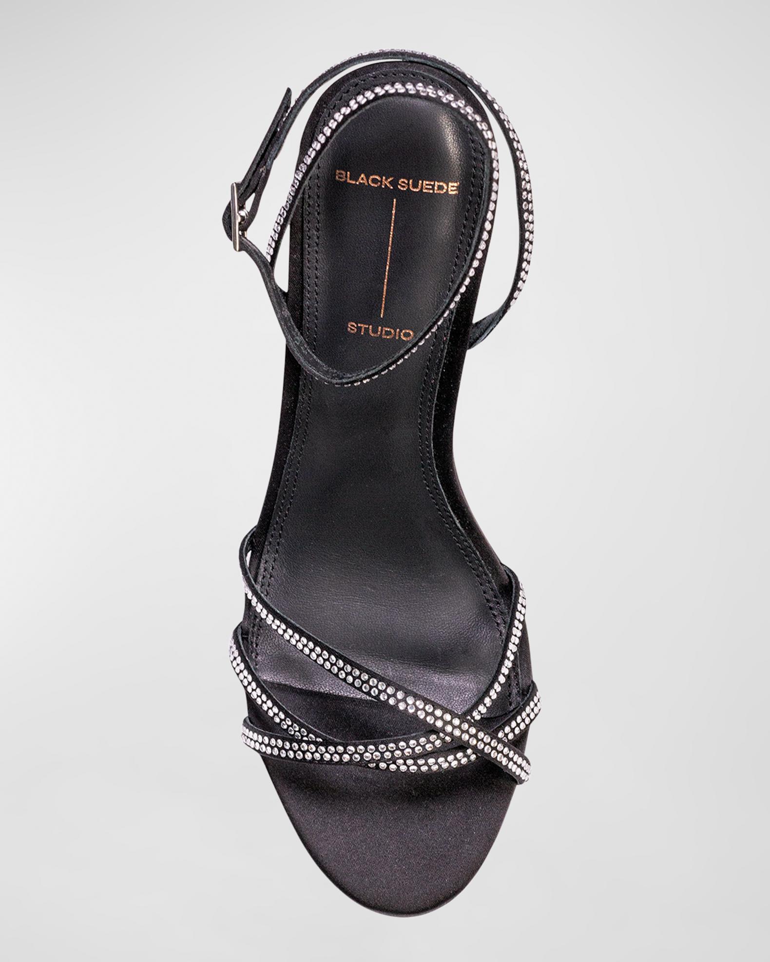 Women's High Heel Wedding Sandals Satin Ankle Strap Peep Toe Back Zipper Sandals Rhinestones Prom Party Wedding Court Shoes,Black,3 UK