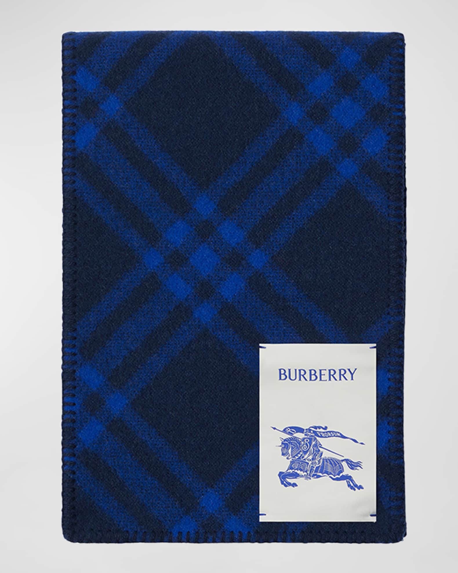 Burberry Men's Wool Check EKD Label Scarf Neiman Marcus