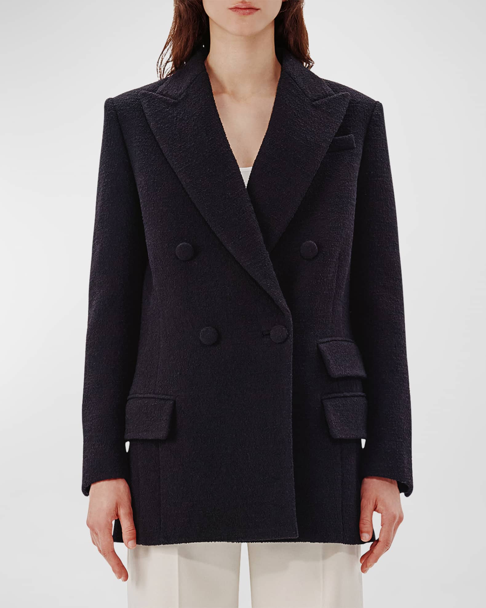 Another Tomorrow Boucle Blazer Coat with Side Zippers | Neiman Marcus