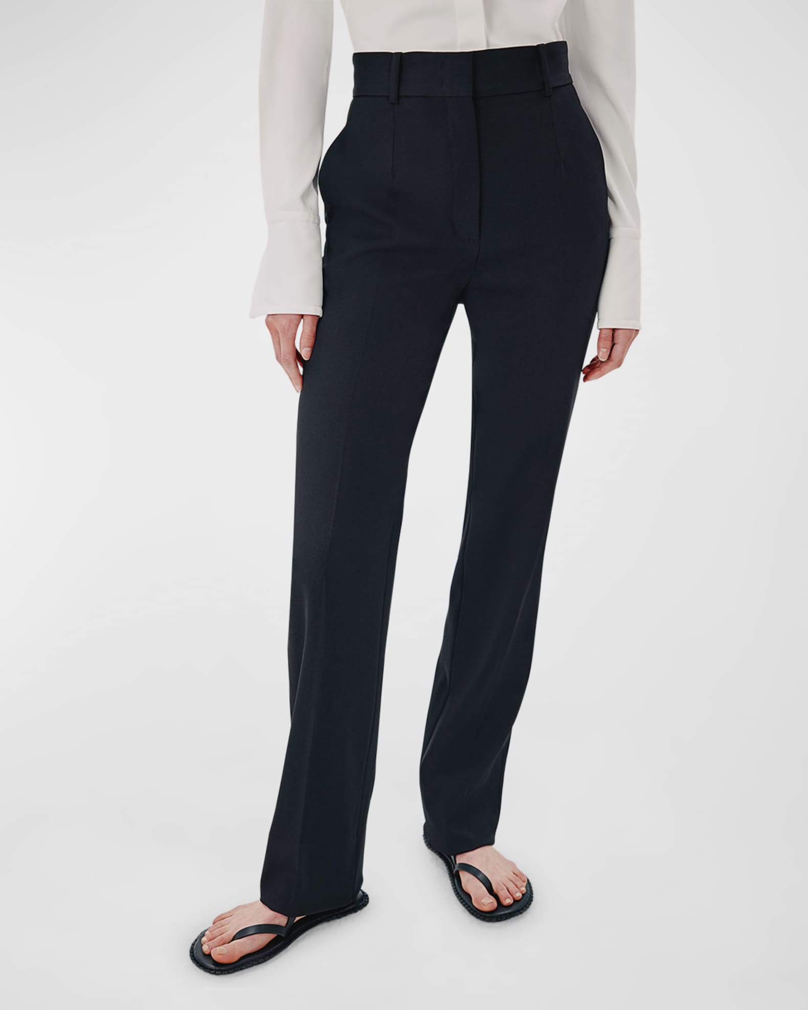 Wool Straight Leg Trousers 1