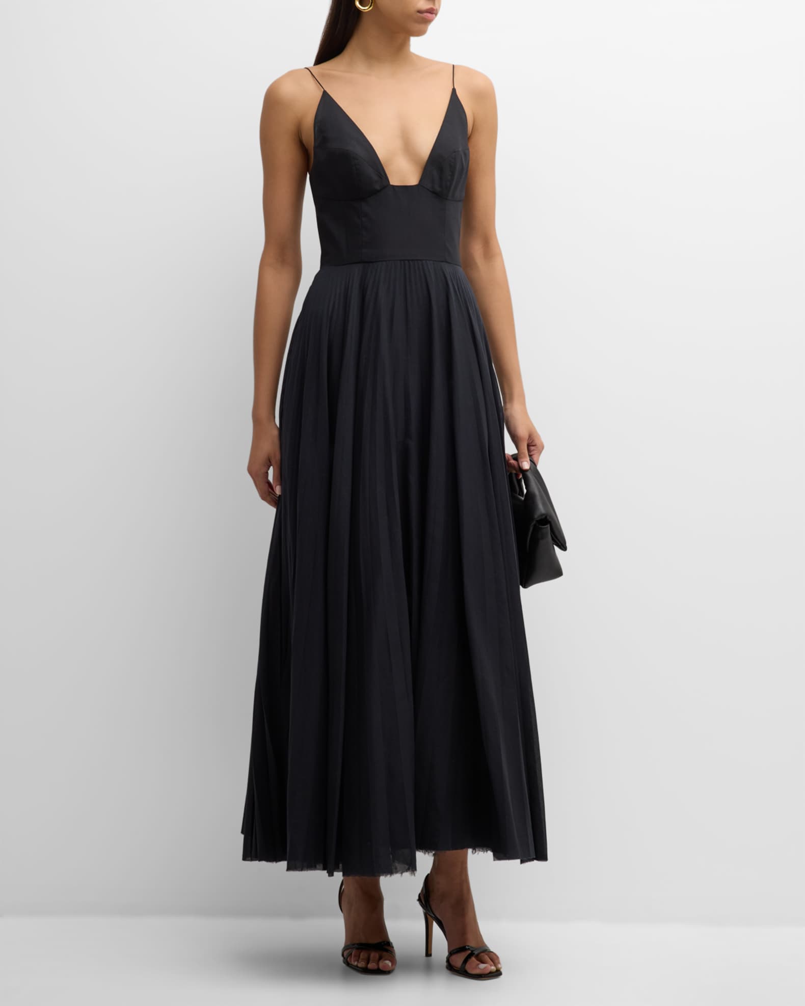Brandon Maxwell Bralette-Style Maxi Dress with Pleated Skirt | Neiman ...