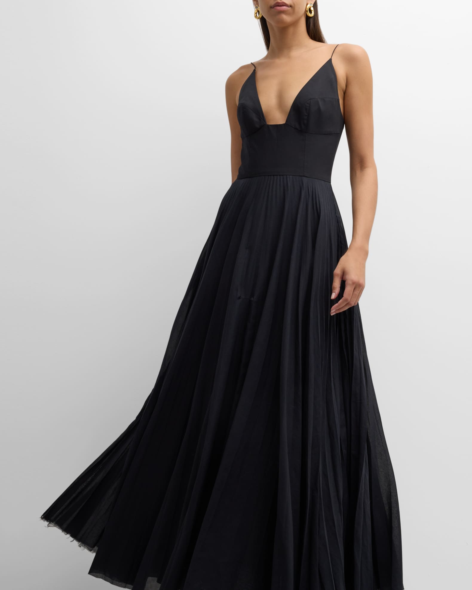 Brandon Maxwell Bralette-style Maxi Dress With Pleated Skirt - Black