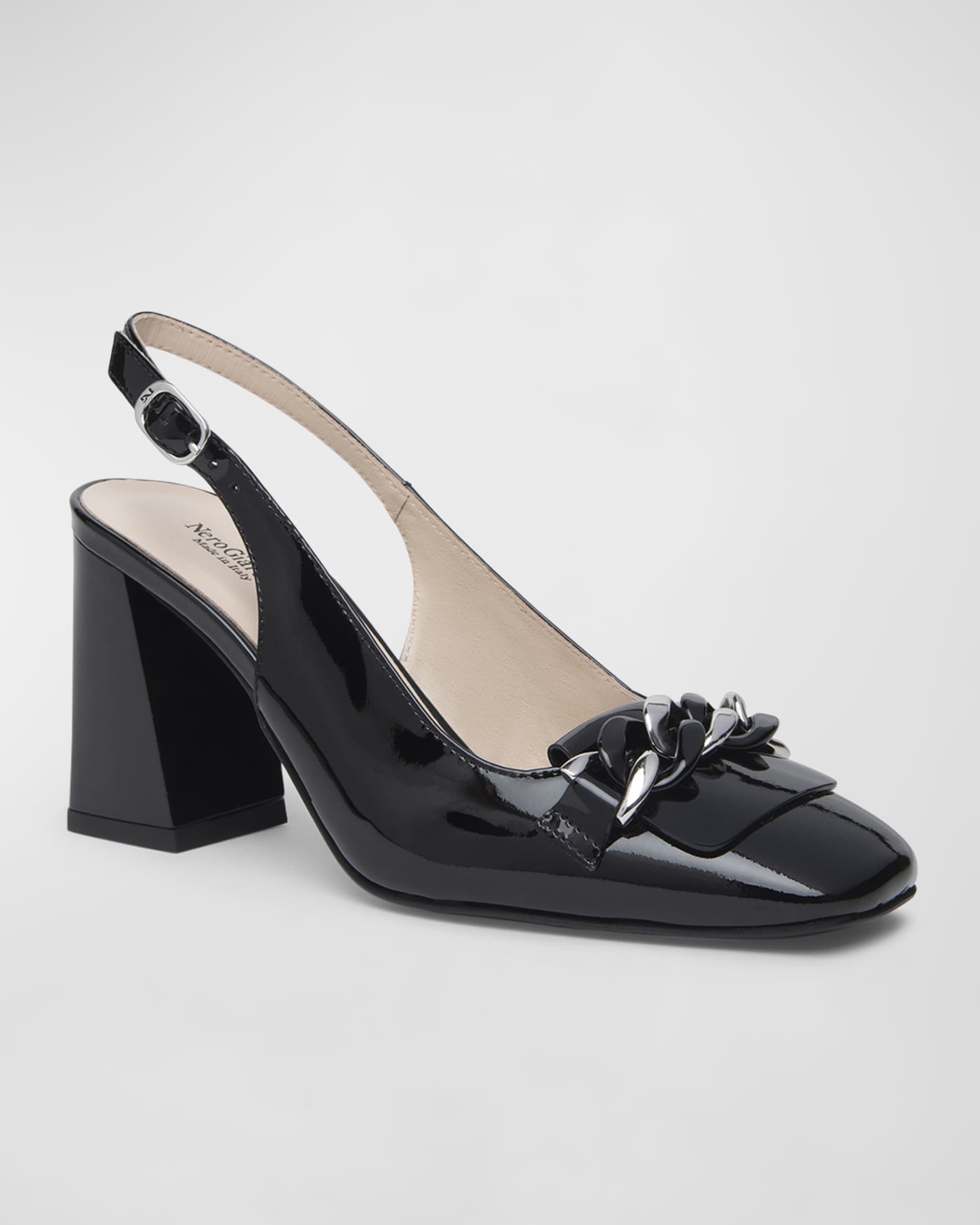 Patent Chain Slingback Pumps 1