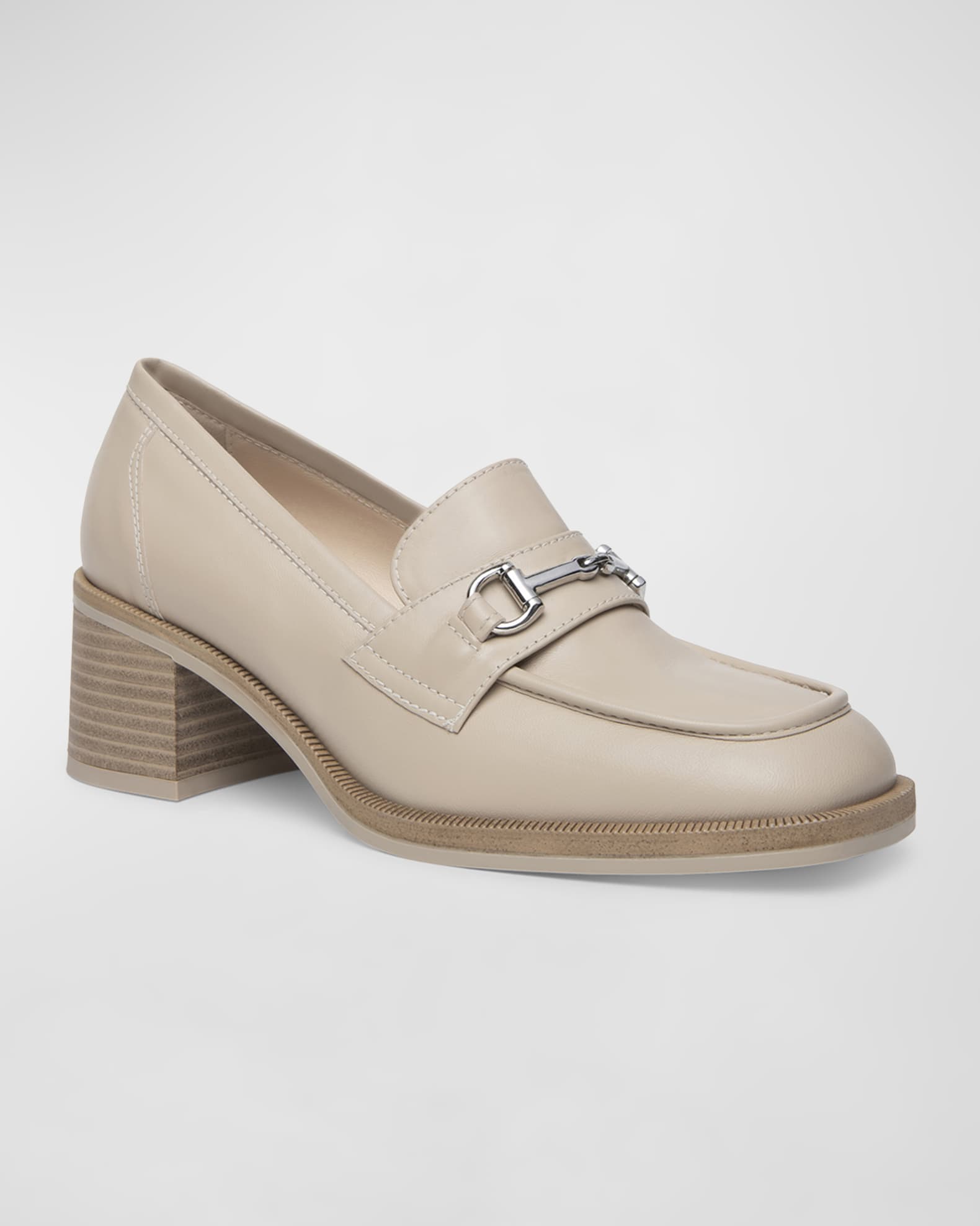 Leather Bit Strap Heeled Loafers 1