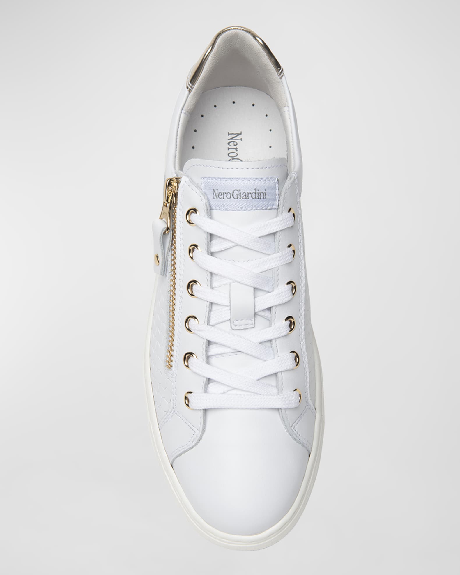 NeroGiardini Basketweave Side Zip Sneaker White