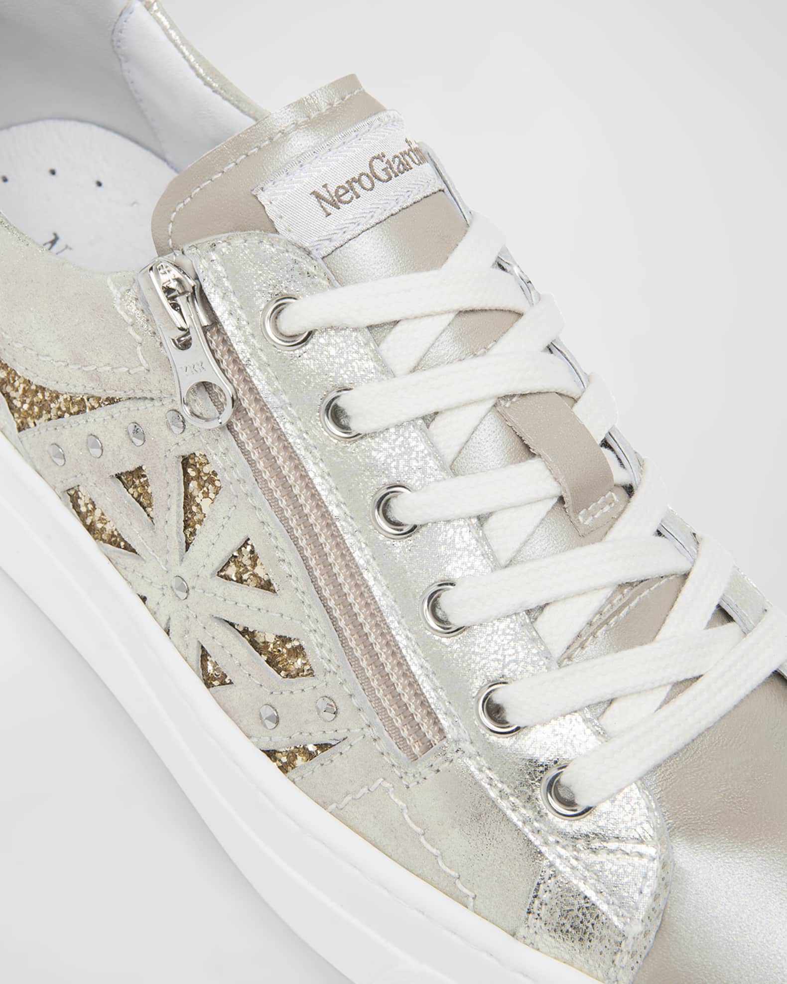 Metallic Zip Cutout Glitter Sneakers