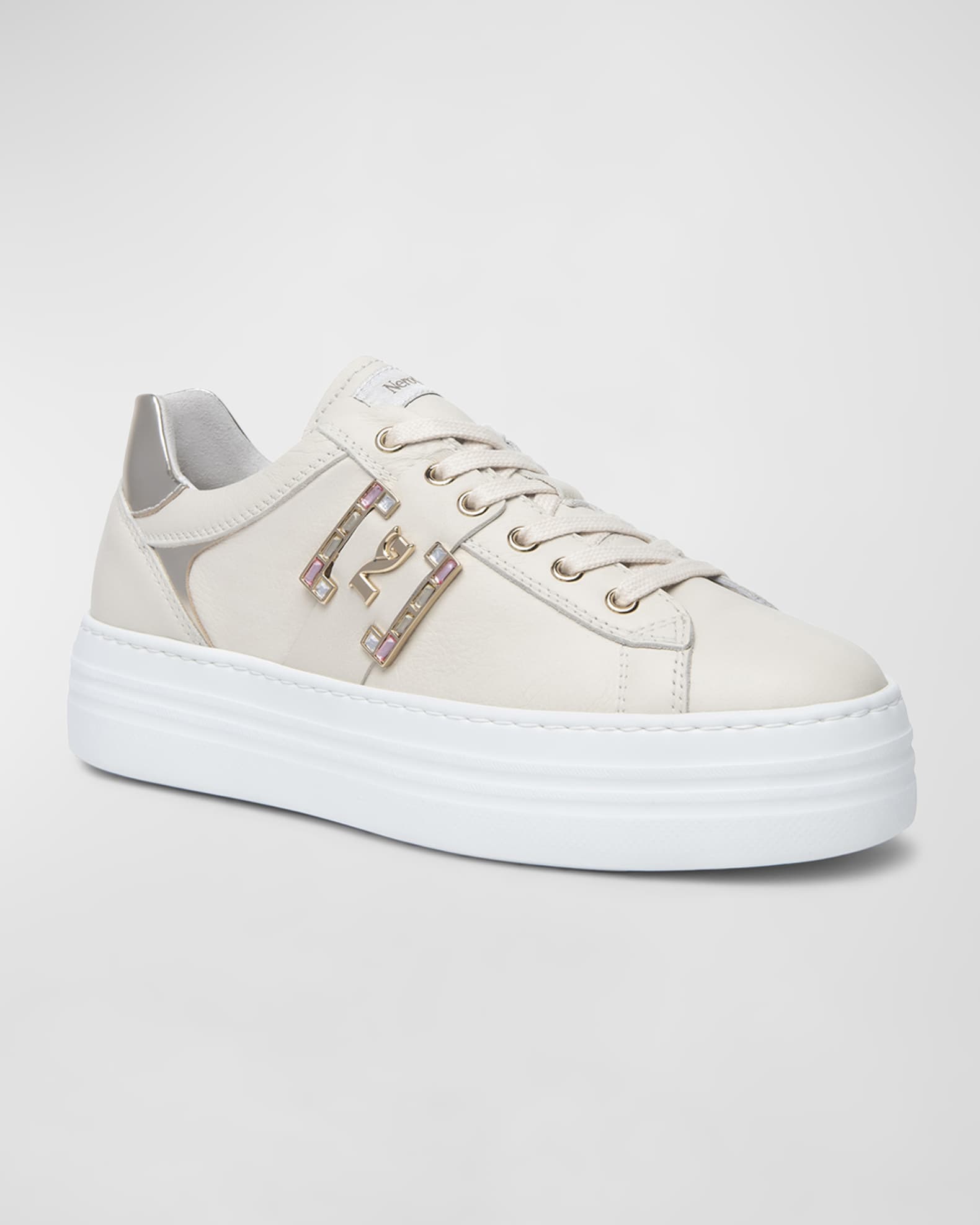 Jeweled Logo Leather Skater Sneakers 1