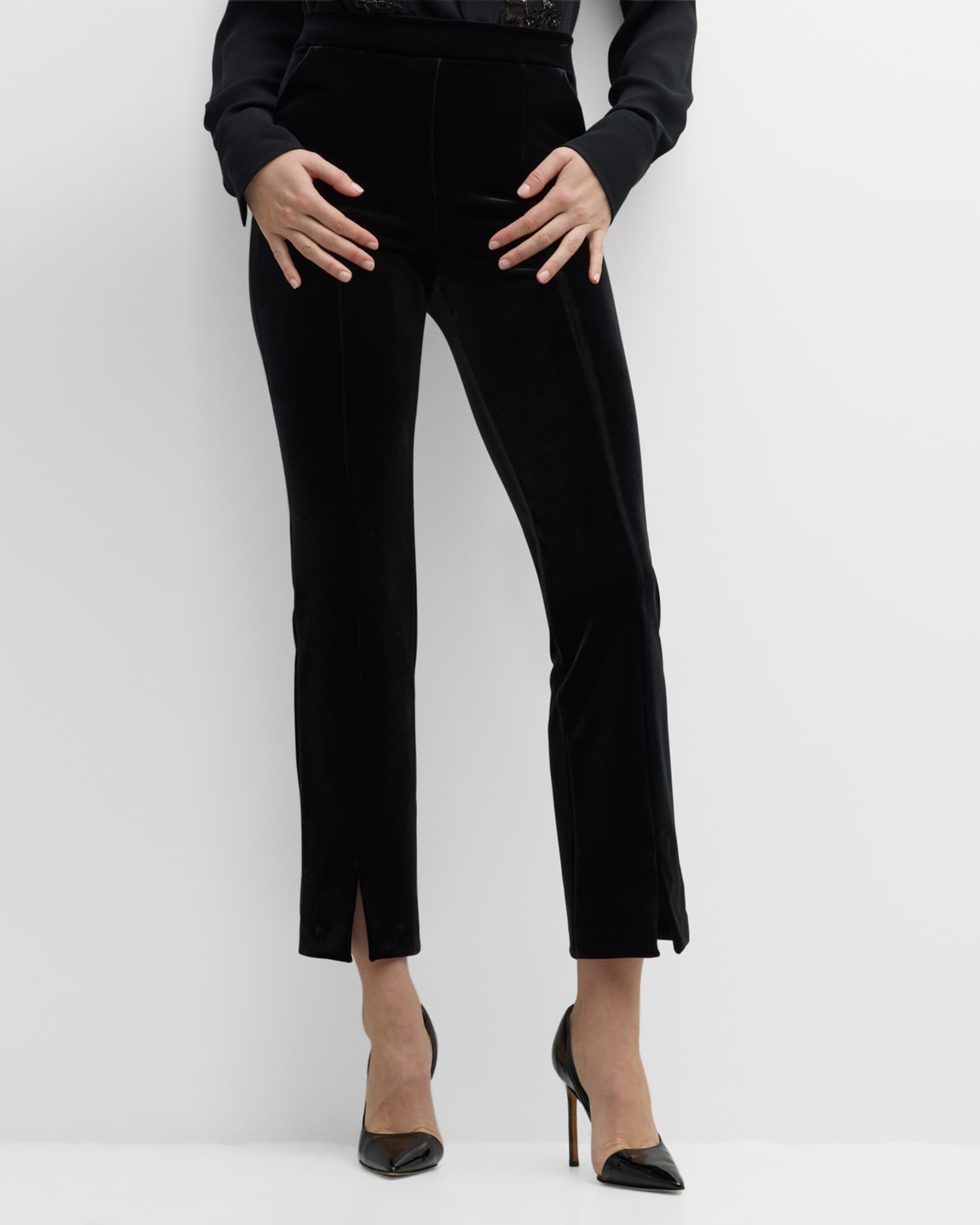 Chiara Boni La Petite Robe High-Rise Cropped Front-Slit Velvet Pants ...