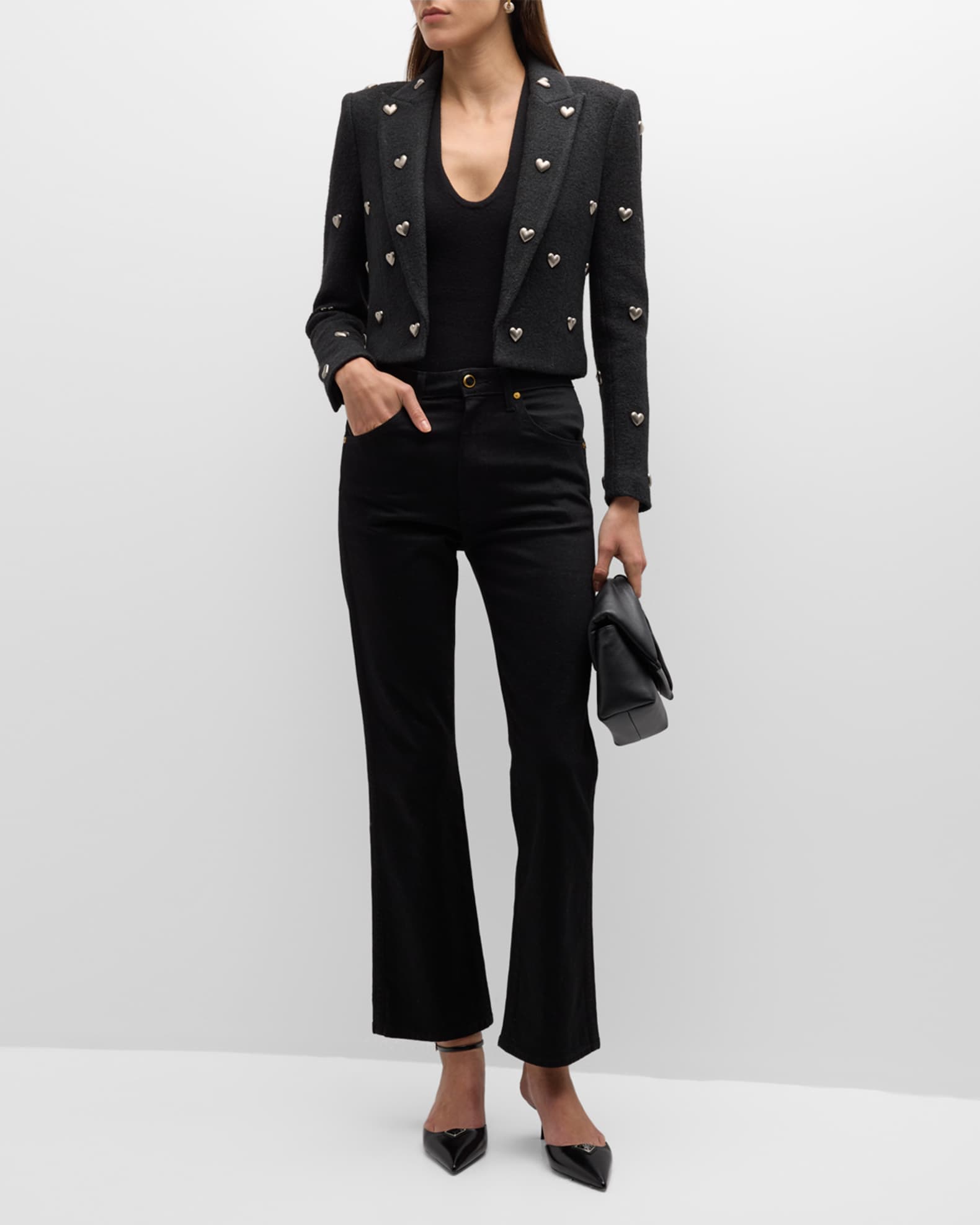 L'Agence Jen Cropped Blazer with Hearts | Neiman Marcus