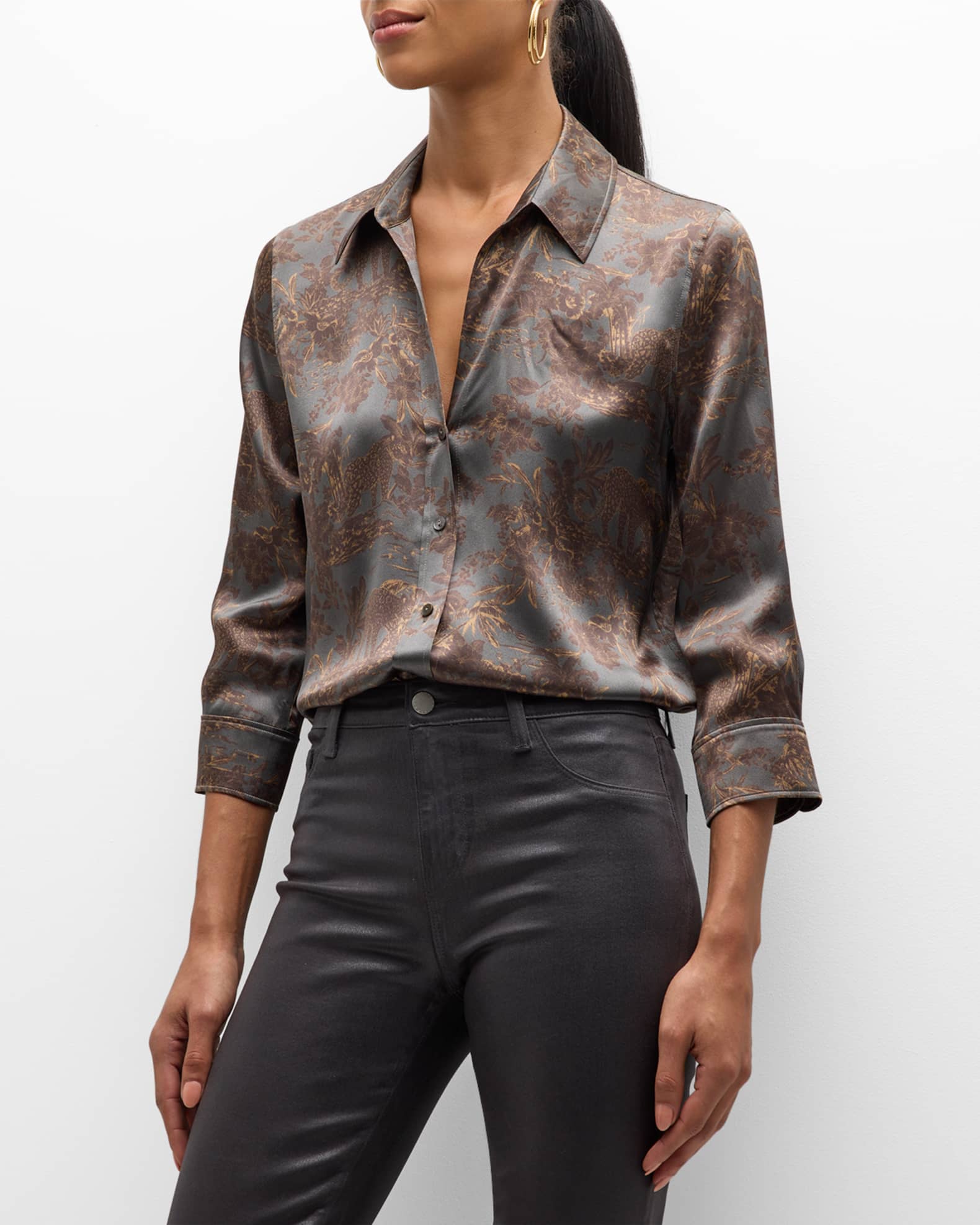Dani Silk Blouse Ivory/Pale Mist Blue Lace Print - L'AGENCE main image 1