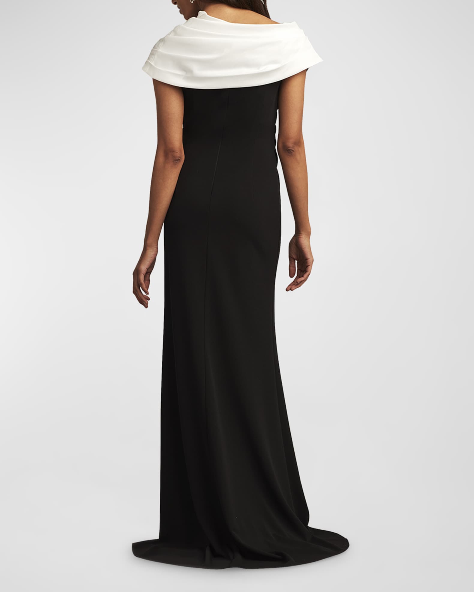 Pleated Two-Tone Ruffle Crepe Gown