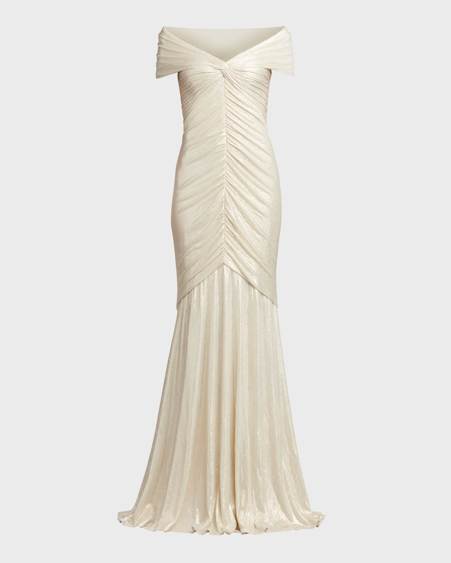 tadashi shoji ruched dress Tadashi Shoji one-shoulder ruched-bodice Maxi Dress | Green