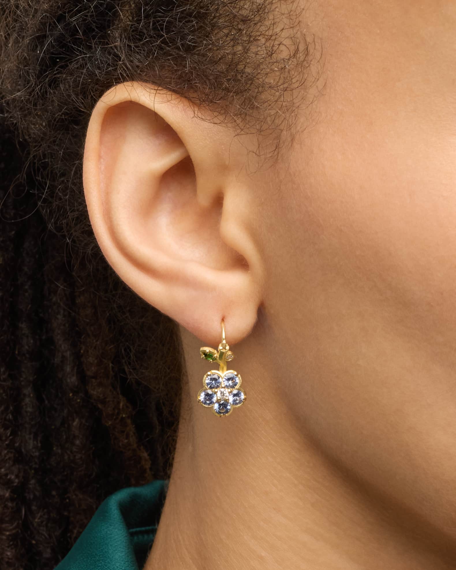 18K Yellow Gold Diamond, Tsavorite and Sapphire Wild Child Earrings 1