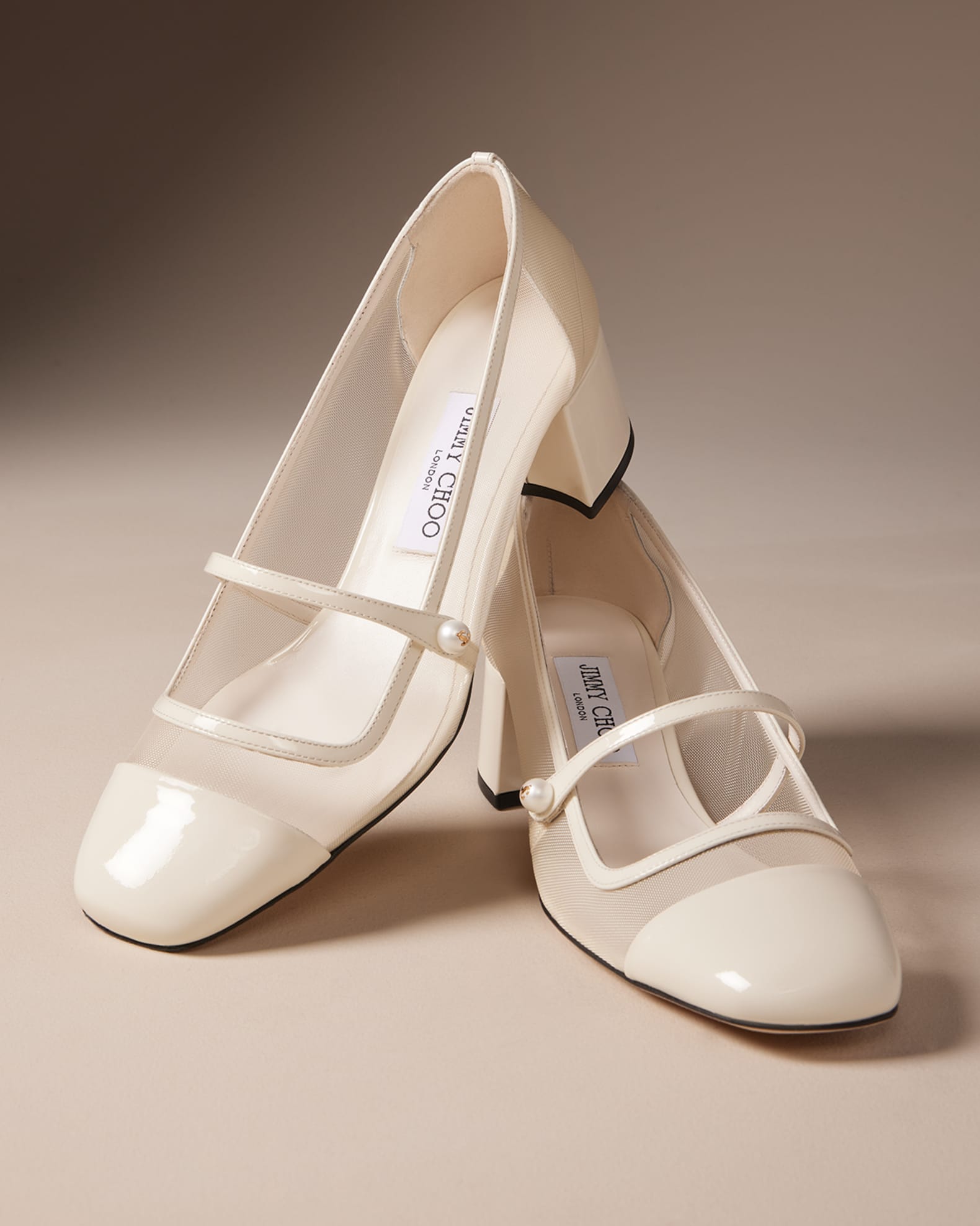 Jimmy Choo Elisa Mesh Patent Mary Jane Ballerina Pumps
