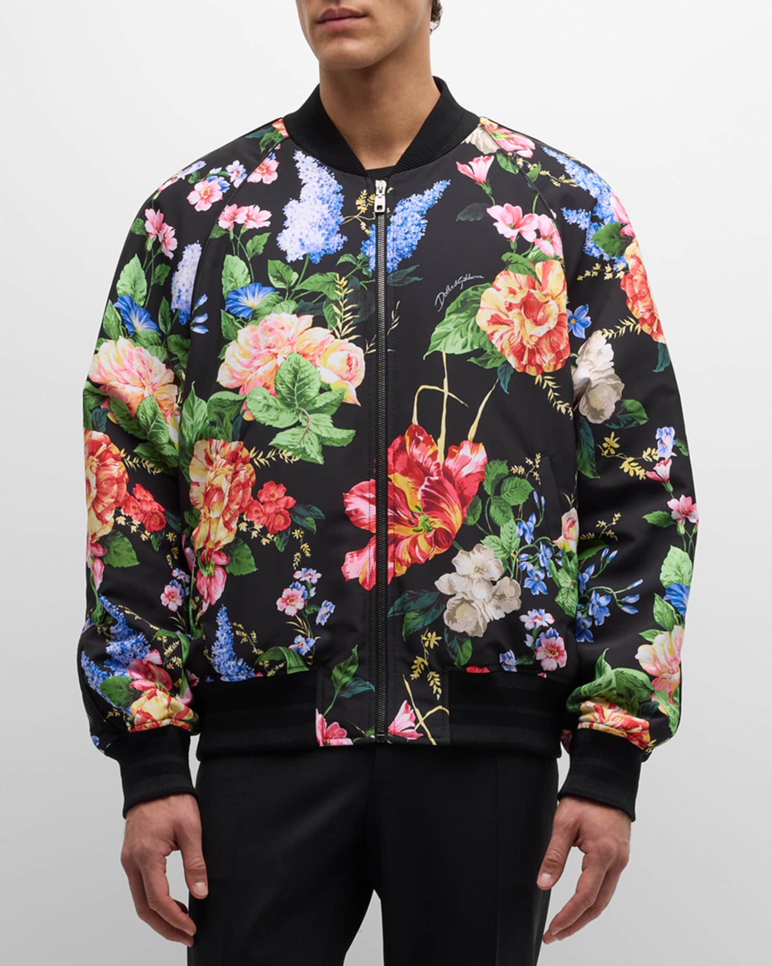 Men's flower print bomber jacket top