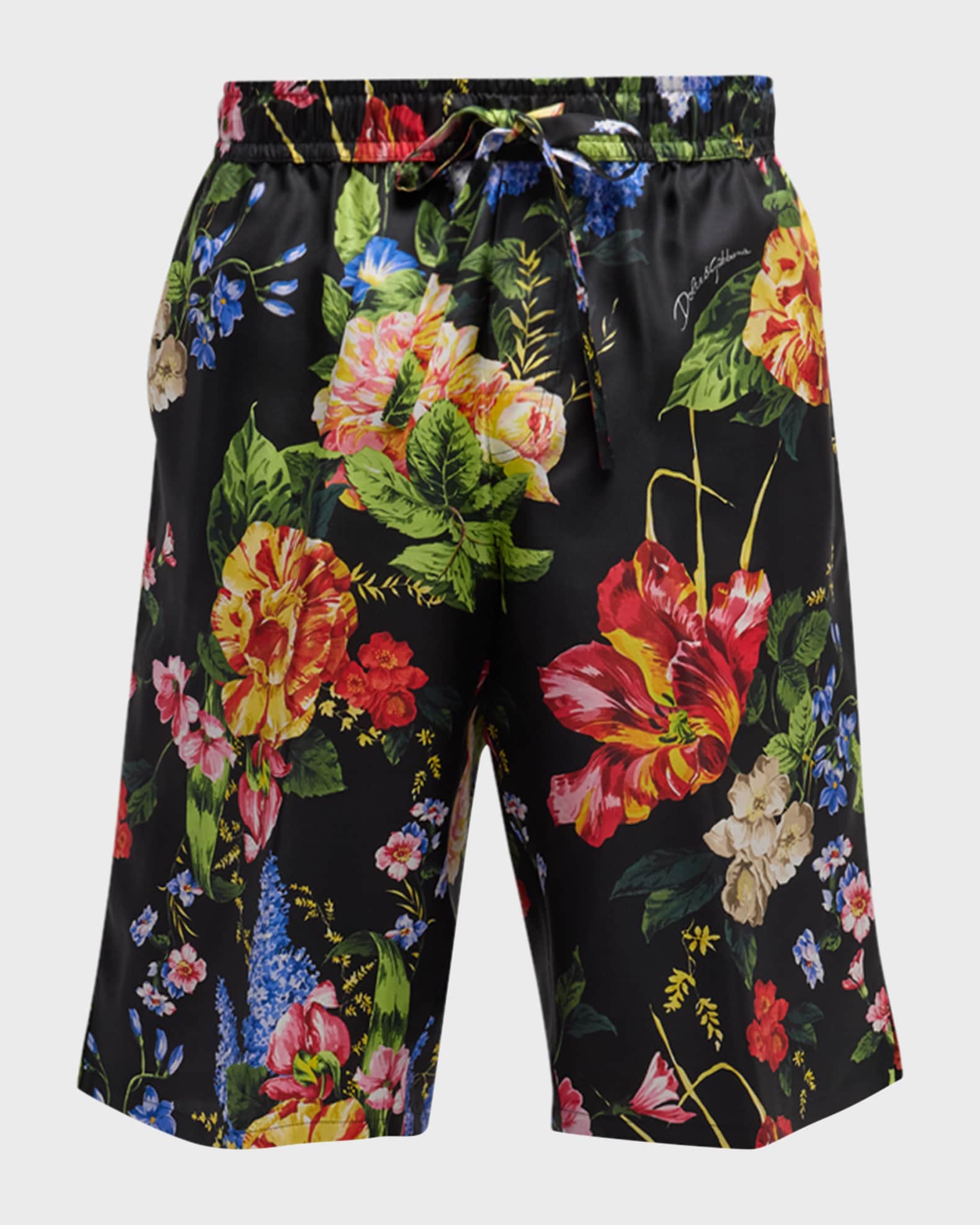 Men's Floral Silk Drawstring Shorts 0