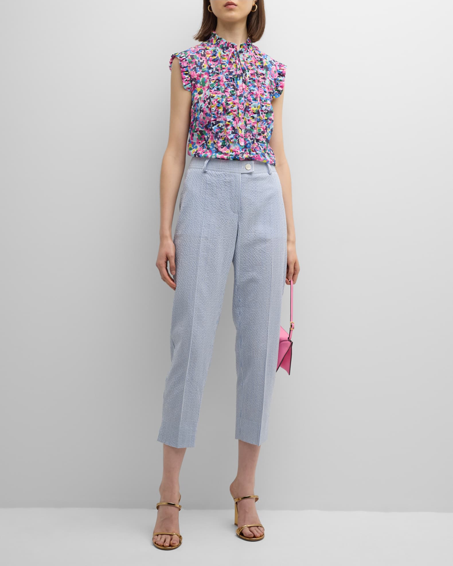 Maison Common Cotton Blend Seersucker Cropped Ankle Pants | Neiman Marcus
