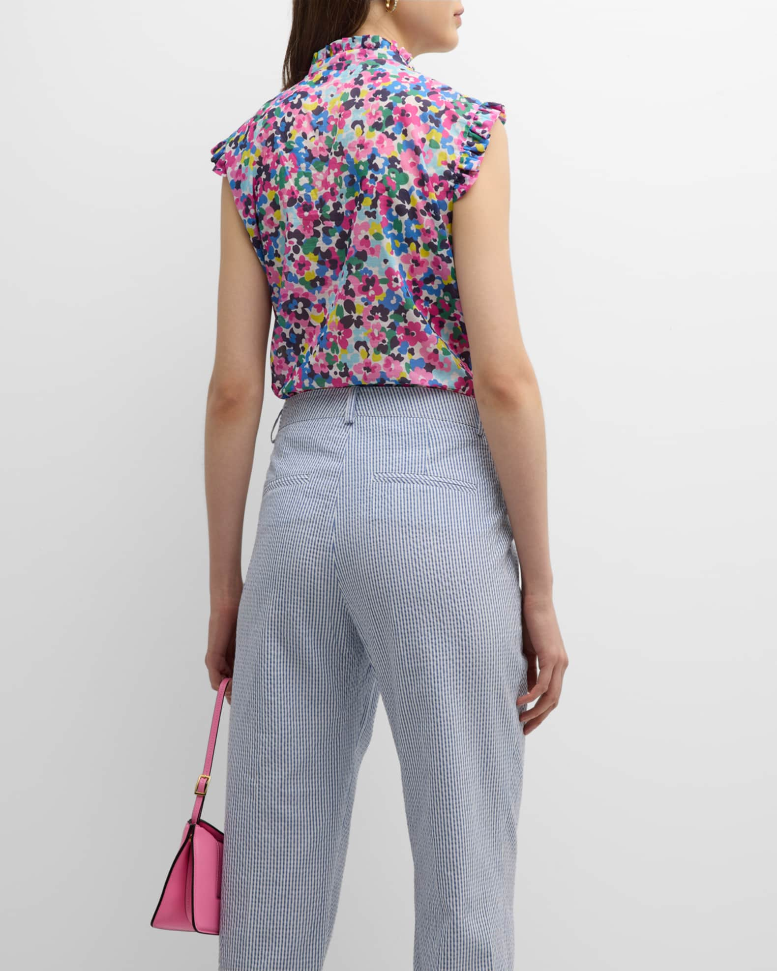 Cotton Voile Floral Print Blouse with Ruffle Detail