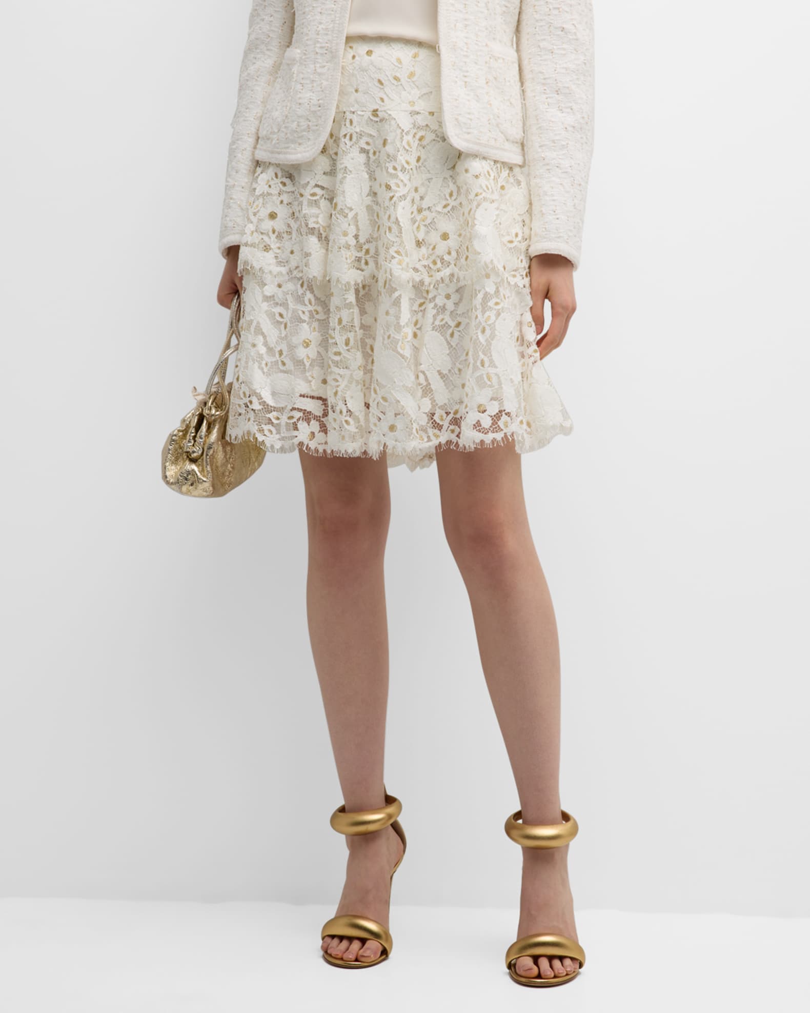 Maison Common Metallic Tiered Lace Skirt | Neiman Marcus