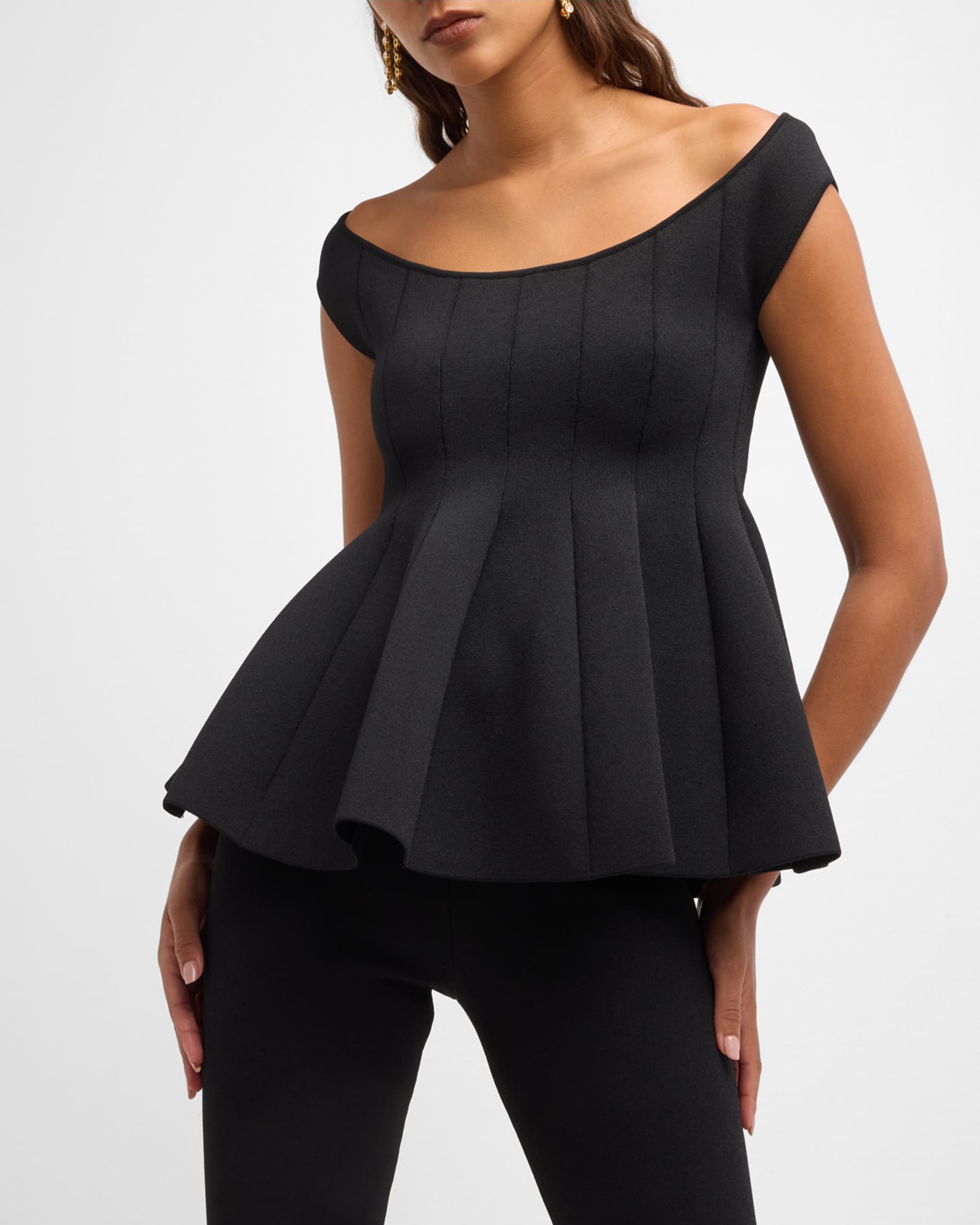 Leighton Jacquard Off The Shoulder Peplum Top