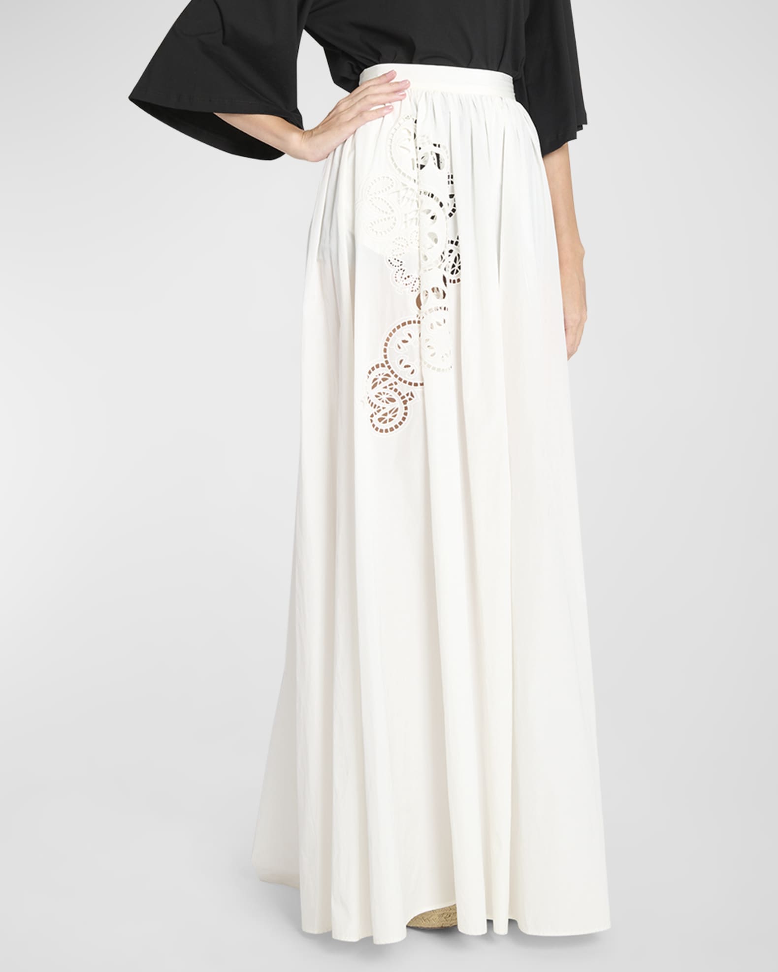 Elie Saab Broderie Anglaise Cotton Taffeta Maxi Skirt Neiman Marcus