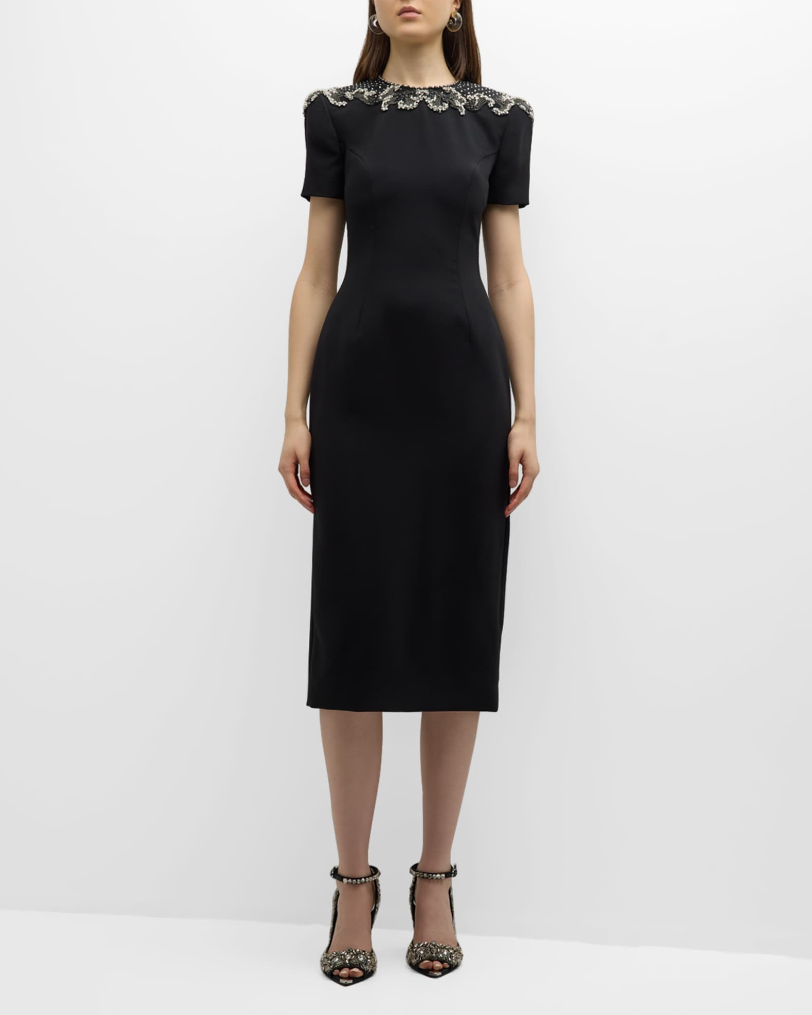 Jenny packham lace & crepe sheath gown best sale