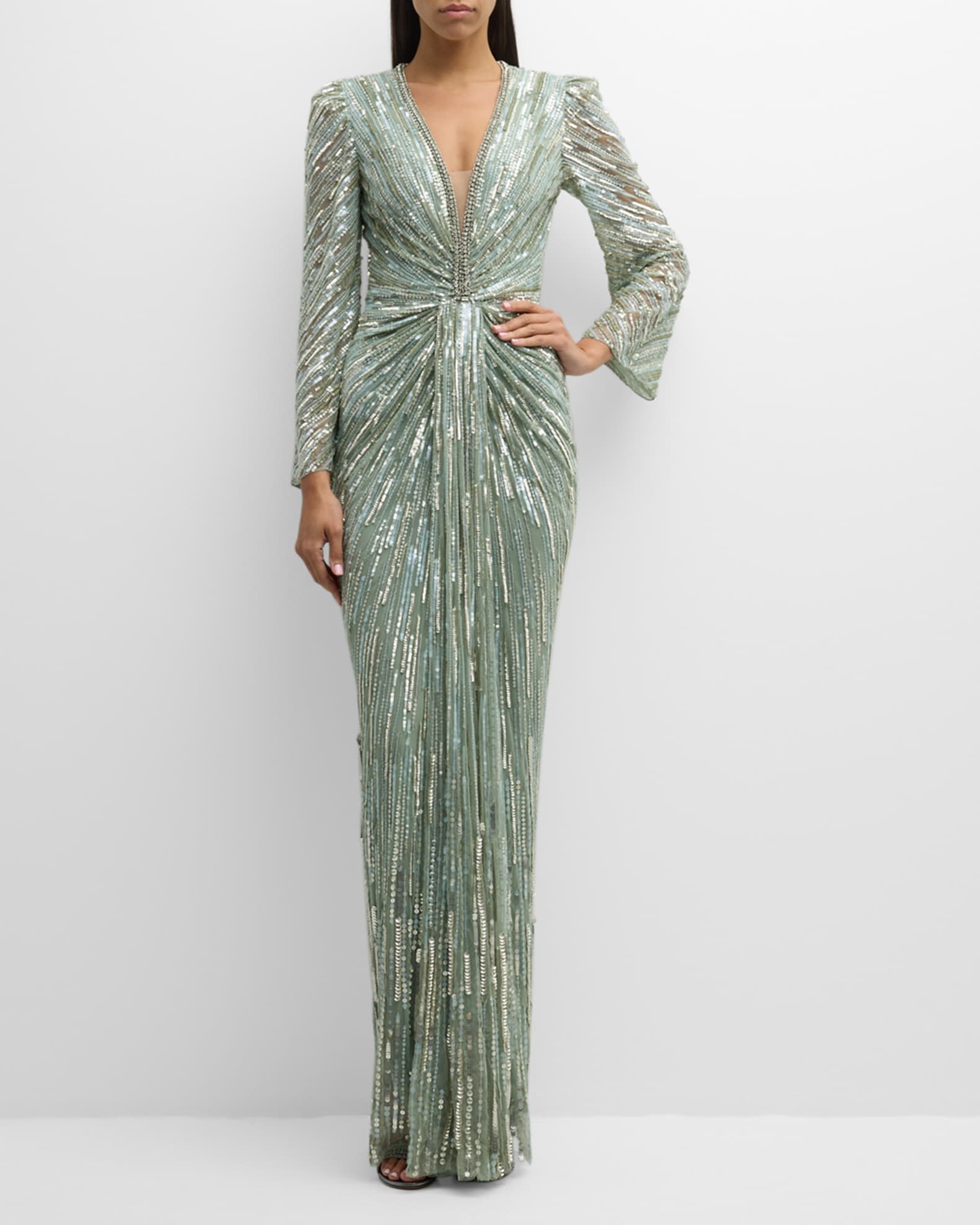 Jenny Packham Darcy Embellished Gown with Gathered Front | Neiman Marcus